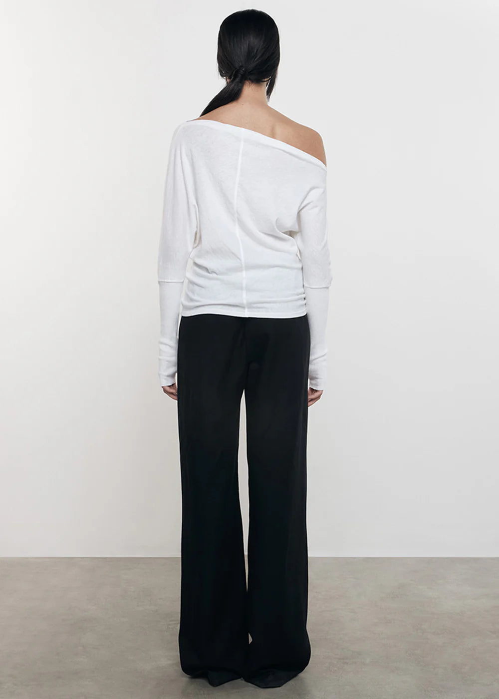 Luxury Cashmere Off Shoulder Long Sleeve Sweater - Soft Winter Pullover with Cuffed Sleeves in White | Perfect for Date Nights & Holiday Parties
