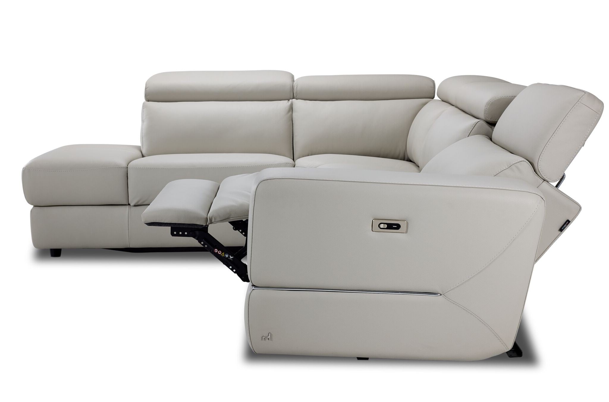 Bianca 3-Piece Power Reclining Sectional Sofa with Left-Facing Chaise in Light Gray - Modern Living Room Furniture for Home Theater & Family Gatherings