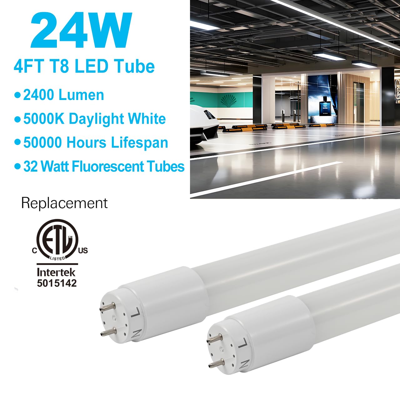 20 Pack 4FT LED T8 Tube Lights, 24W 5000K Daylight, Type A+B (Plug & Play/Ballast Bypass), T10 T12 Fluorescent Replacement, Frosted Cover - Perfect for Office, Garage, Warehouse & Commercial Lighting