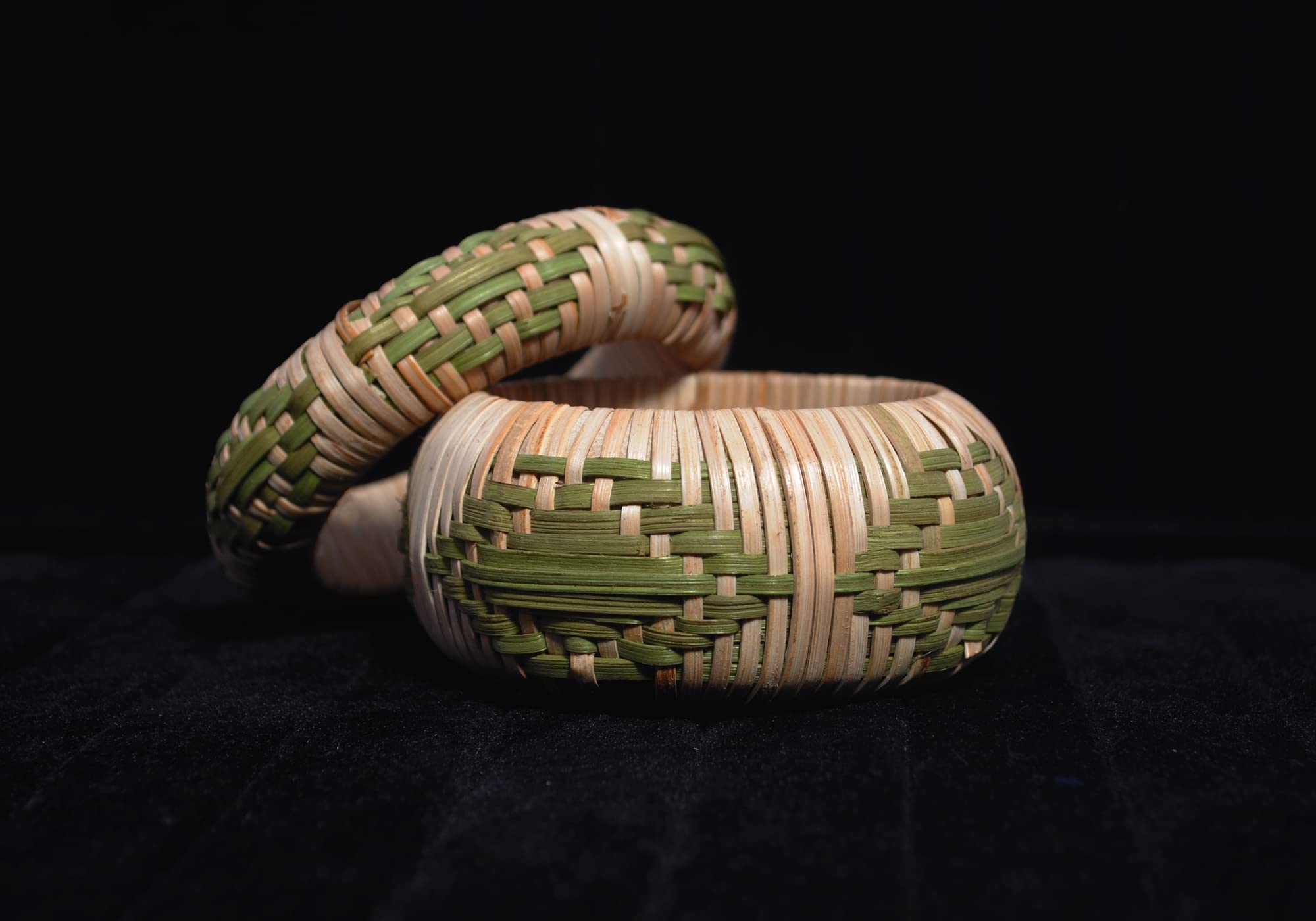 Handmade Rhombus Design Cane Rattan Bangle Bracelet Set of 2 - Pure Hands Veracious Urbane Collection (Medium Size) | Boho Chic Accessories for Women, Festival Jewelry, Summer Fashion Bracelets
