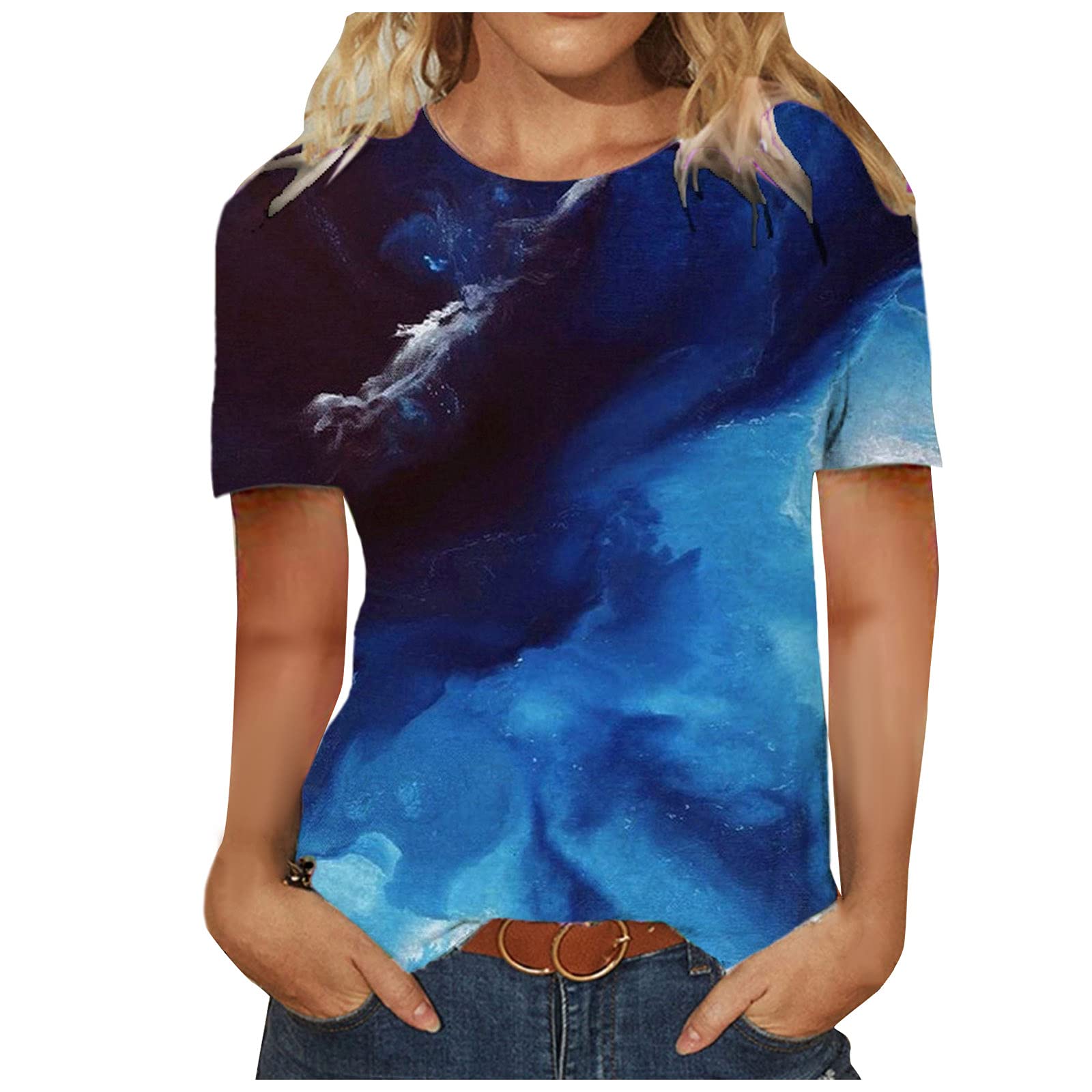 Women's Short Sleeve T-Shirts - Round Neck Printed Summer Tops in Cool Colors | Casual Wear, Beach Outfits & Everyday Comfort