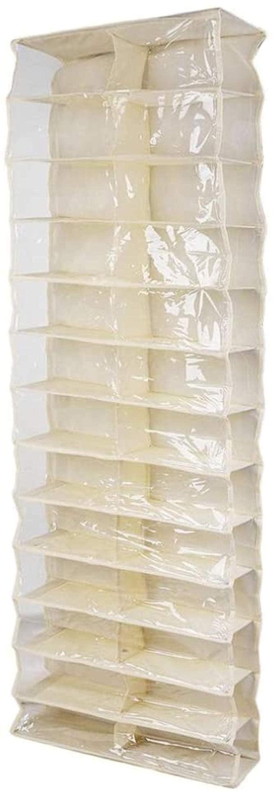 GTKINGD 26-Pocket Shoe Organizer - Foldable Hanging Shoe Storage for Closet & Door - Space Saving Shoe Rack (Beige) | Perfect for Small Spaces, Apartments & Dorm Rooms