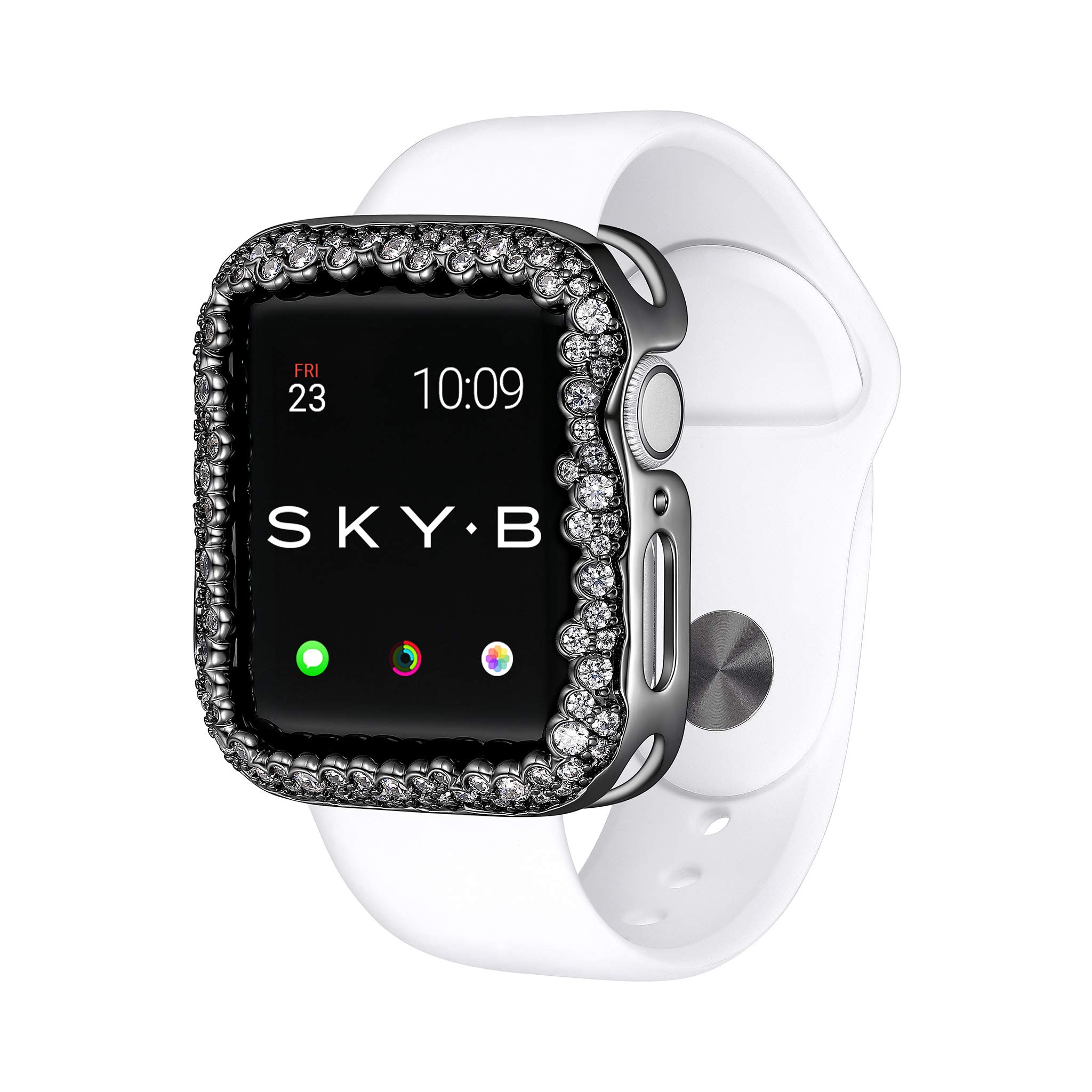 SkyB Champagne Bubbles Apple Watch Case for Women - Gunmetal with Cubic Zirconia Rhinestones, Protective Scratch-Resistant Cover for Series 4/5/6/SE, Easy to Attach to Bands | Perfect for Parties, Weddings & Everyday Elegant Style
