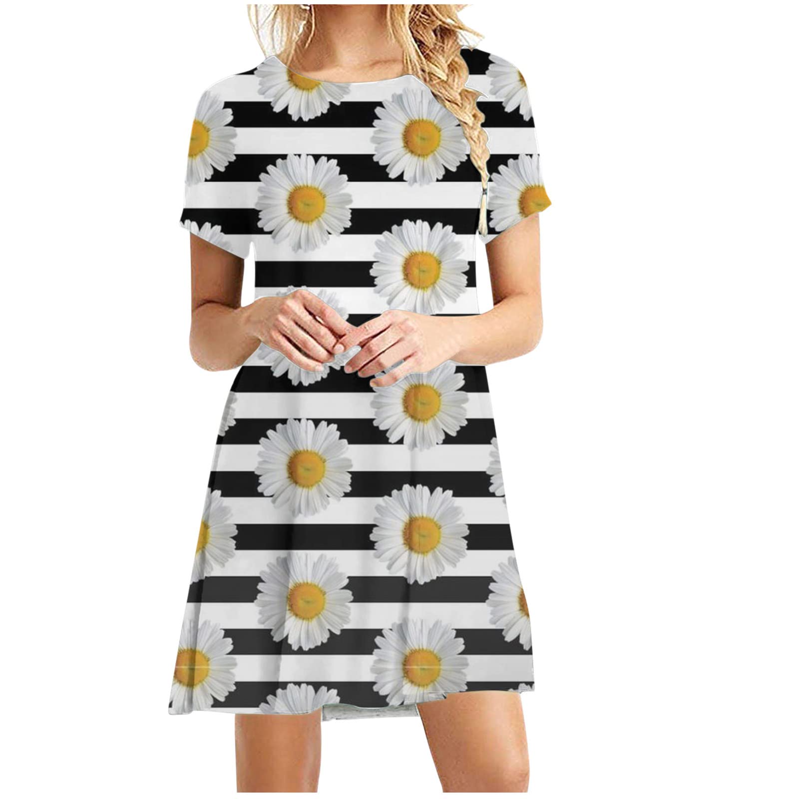 MIANHT Women's Boho Floral Mini Dress - Short Sleeve Crew Neck Summer Casual Dress with Floral Print for Beach, Vacation & Date Night | Sexy Boho Style Dress for Women