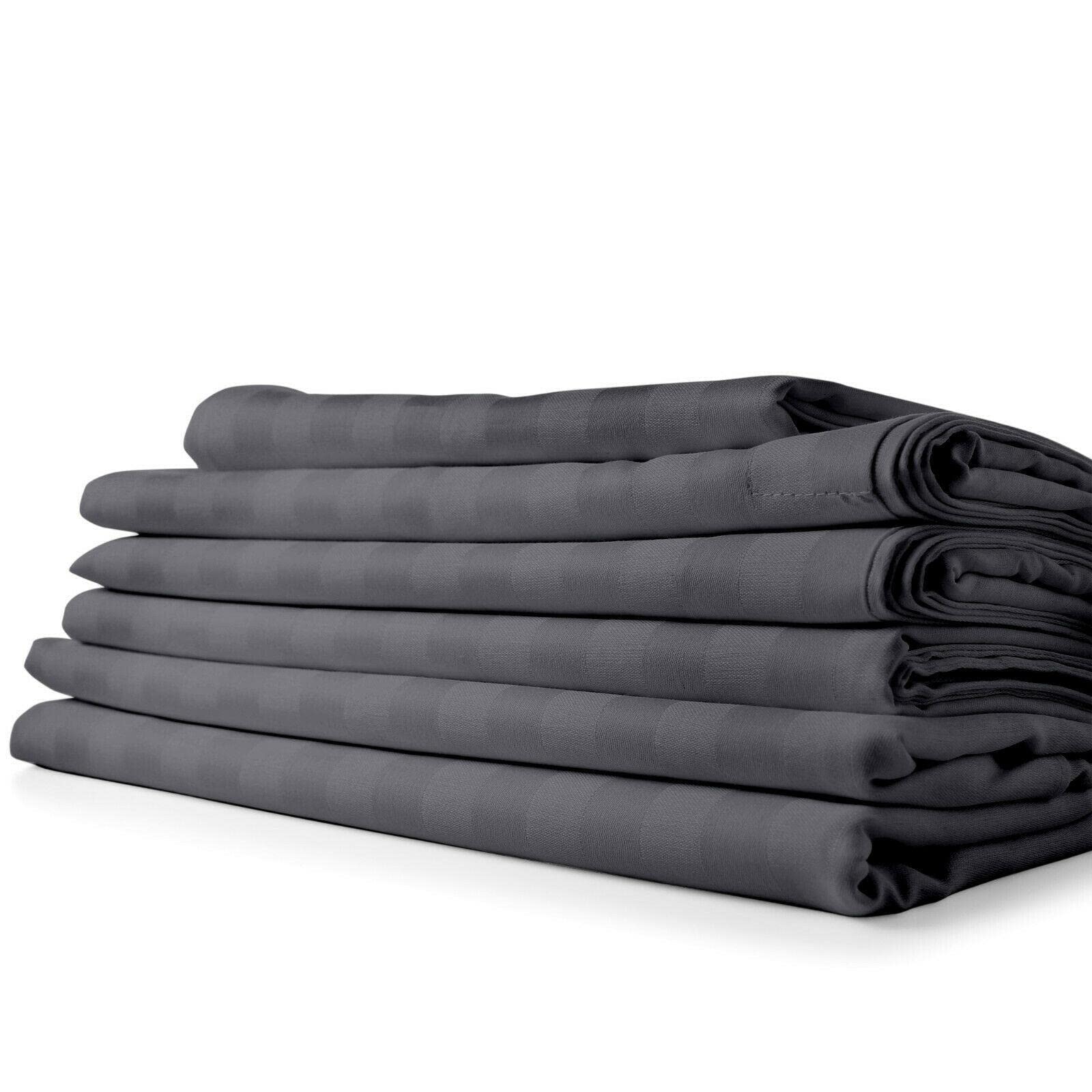 Grey Cotton Dobby Striped 4-Piece Sheet Set with Deep Pockets - Soft & Breathable Bedding for Queen/King Size Beds - Perfect for Home, Hotel, or Dorm Room Comfort