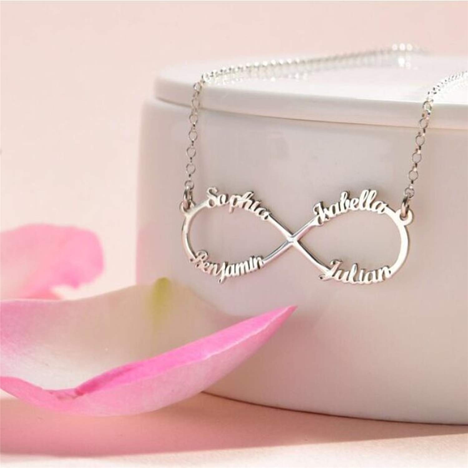 Personalized Infinity Name Necklace - Custom Family Name Pendant in Brass | Eternal Infinity Jewelry Gift for Mom, Wife, Daughter | Anniversary, Birthday, Mother's Day Present
