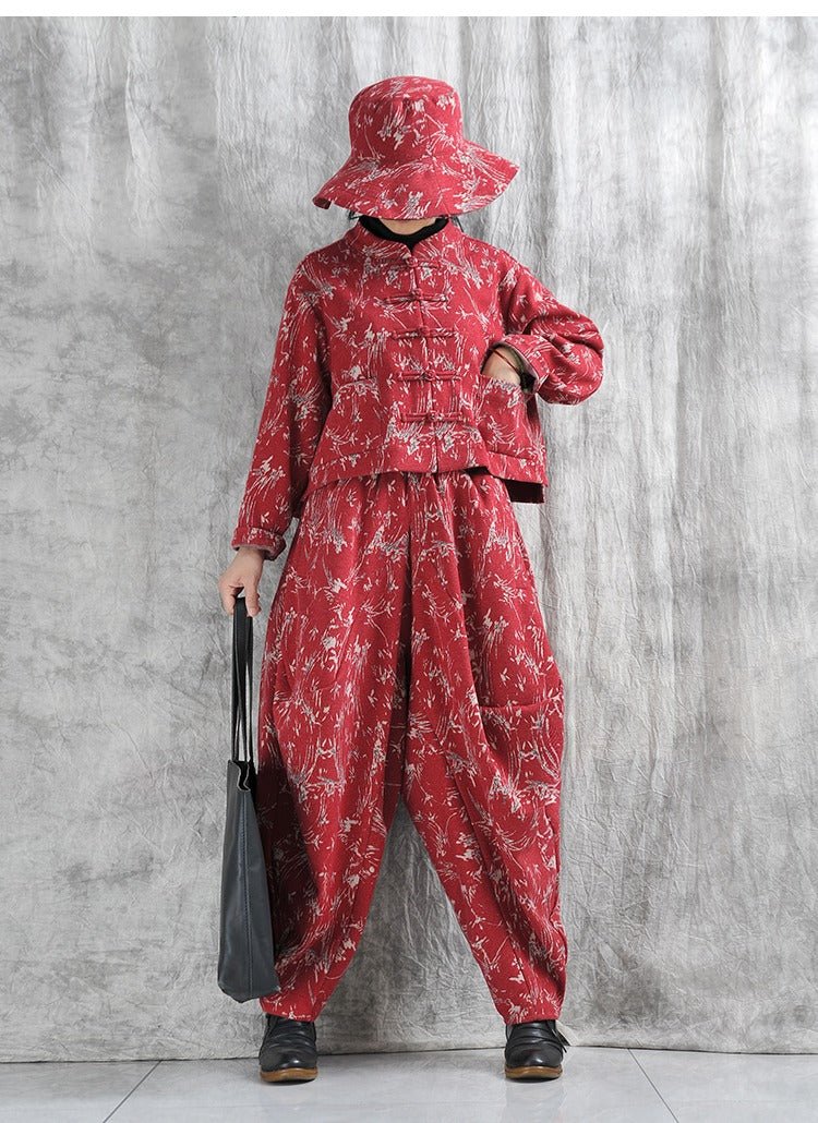 Stylish Autumn Cotton Blend Floral Print Top & Harem Pants Set for Women | Comfortable Casual Outfit for Fall Season | Perfect for Daily Wear, Weekend Outings & Boho Fashion