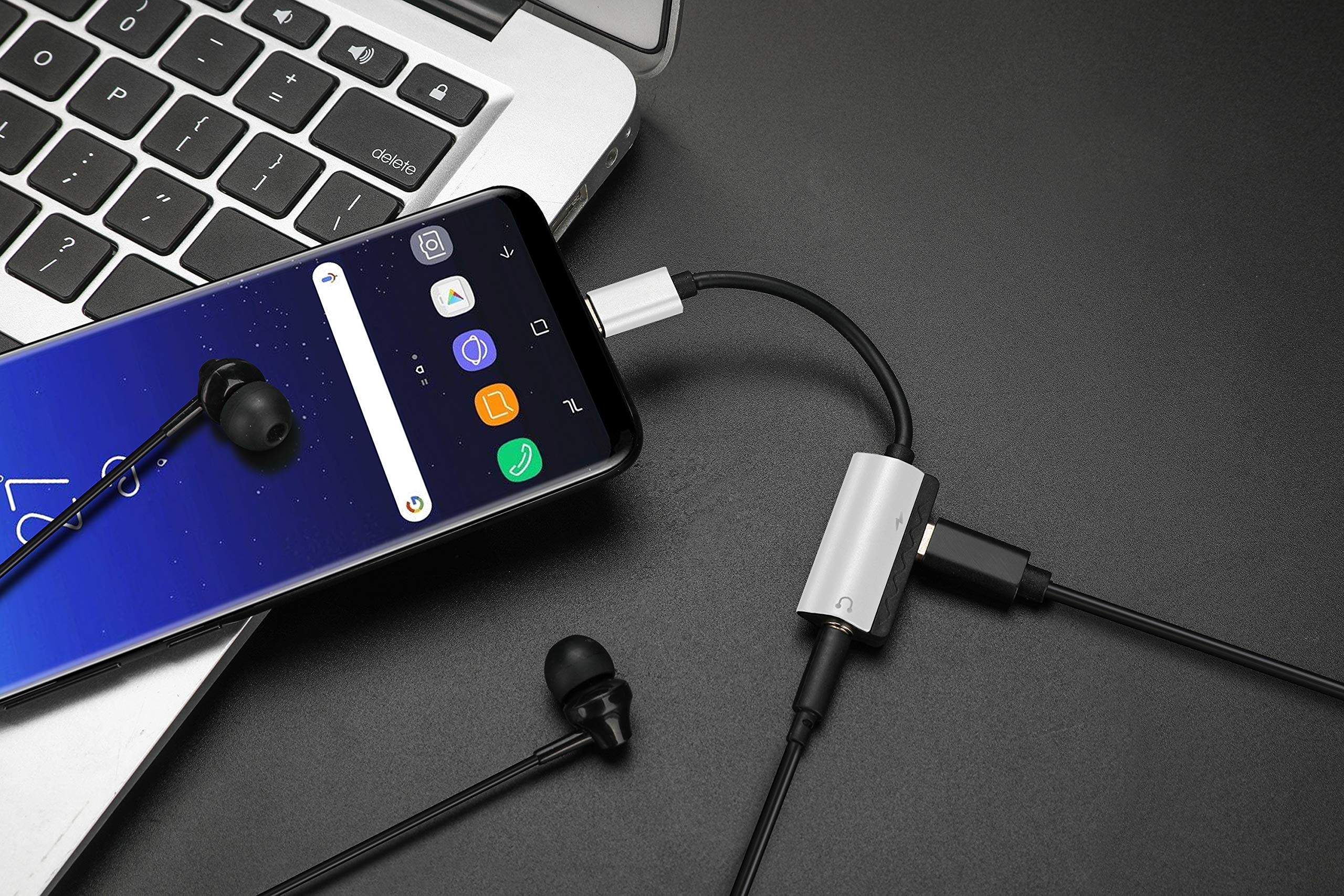 Premium Silver USB-C to 3.5mm Audio Adapter with Charging Port - Compatible with iPhone 15, Samsung Galaxy, iPad Pro & More - Perfect for Music, Gaming & Hands-Free Calling