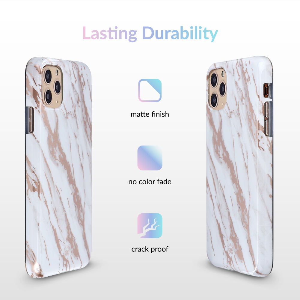 Elegant White Marble with Rose Gold Chrome iPhone Case - Slim Protective Cover for iPhone 13/14/15 Pro Max | Perfect for Everyday Use, Office & Travel