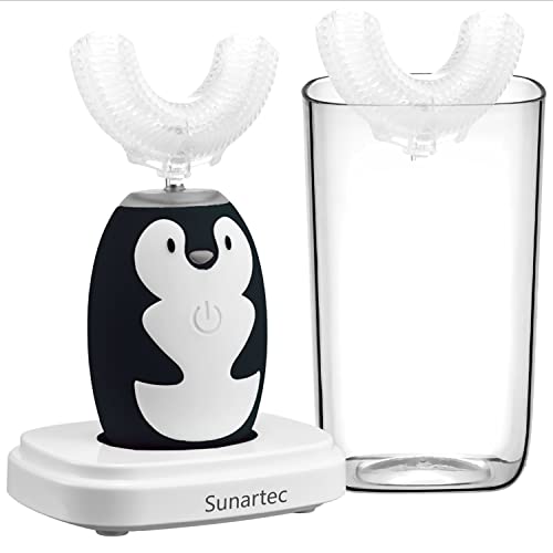 **Sunartec Kids Electric Toothbrush with 360° Ultrasonic Cleaning, 3 Modes & Music Timer – Teeth Whitening & Gum Care for Children, Includes 2 Brush Heads (Black) – Perfect for Daily Oral Hygiene & Gifts**