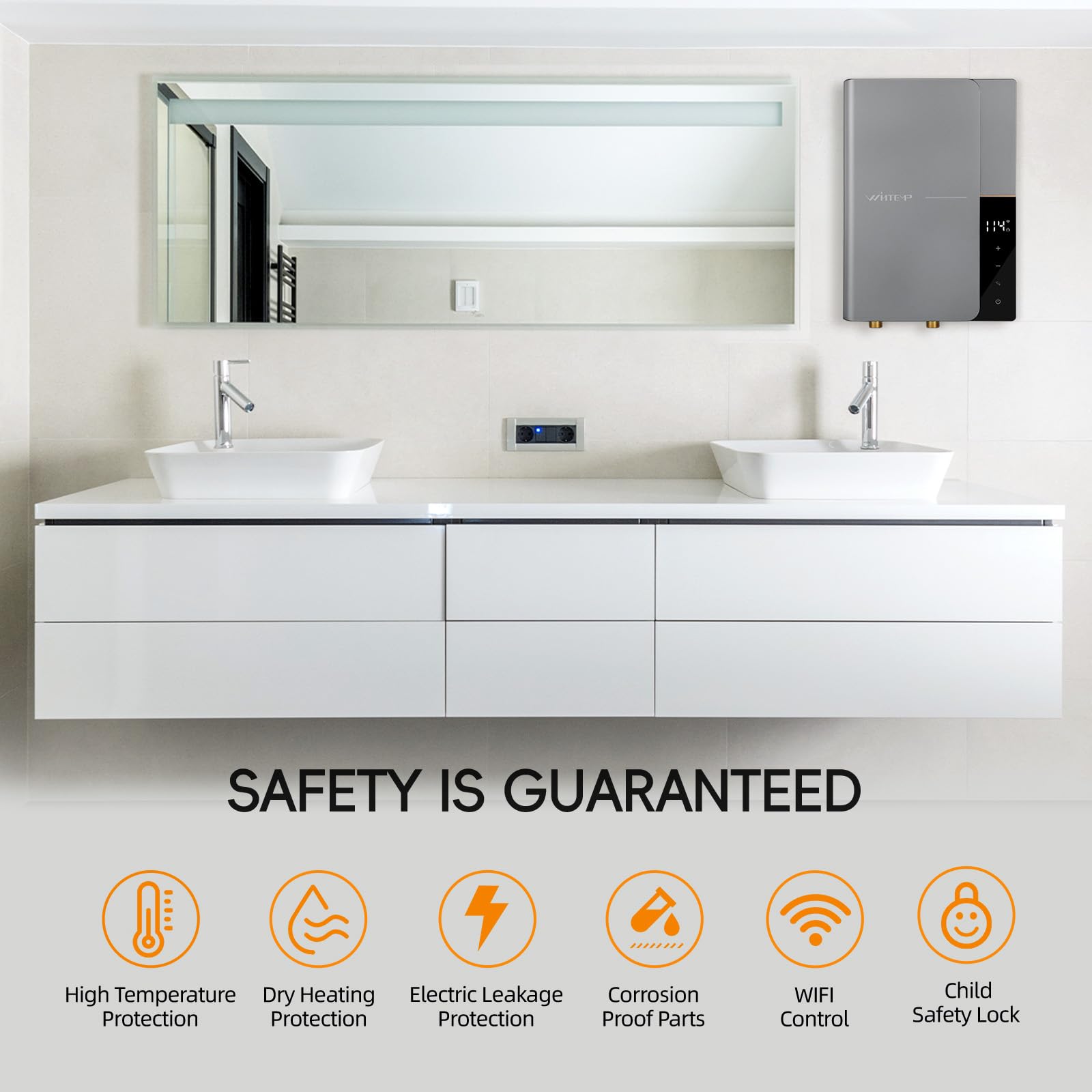 8KW 240V Tankless Electric Water Heater - On-Demand Instant Hot Water with WiFi Control & LED Display | Energy Efficient, Space-Saving Design by WINTEMP | Perfect for Homes, Apartments, RV & Off-Grid Living