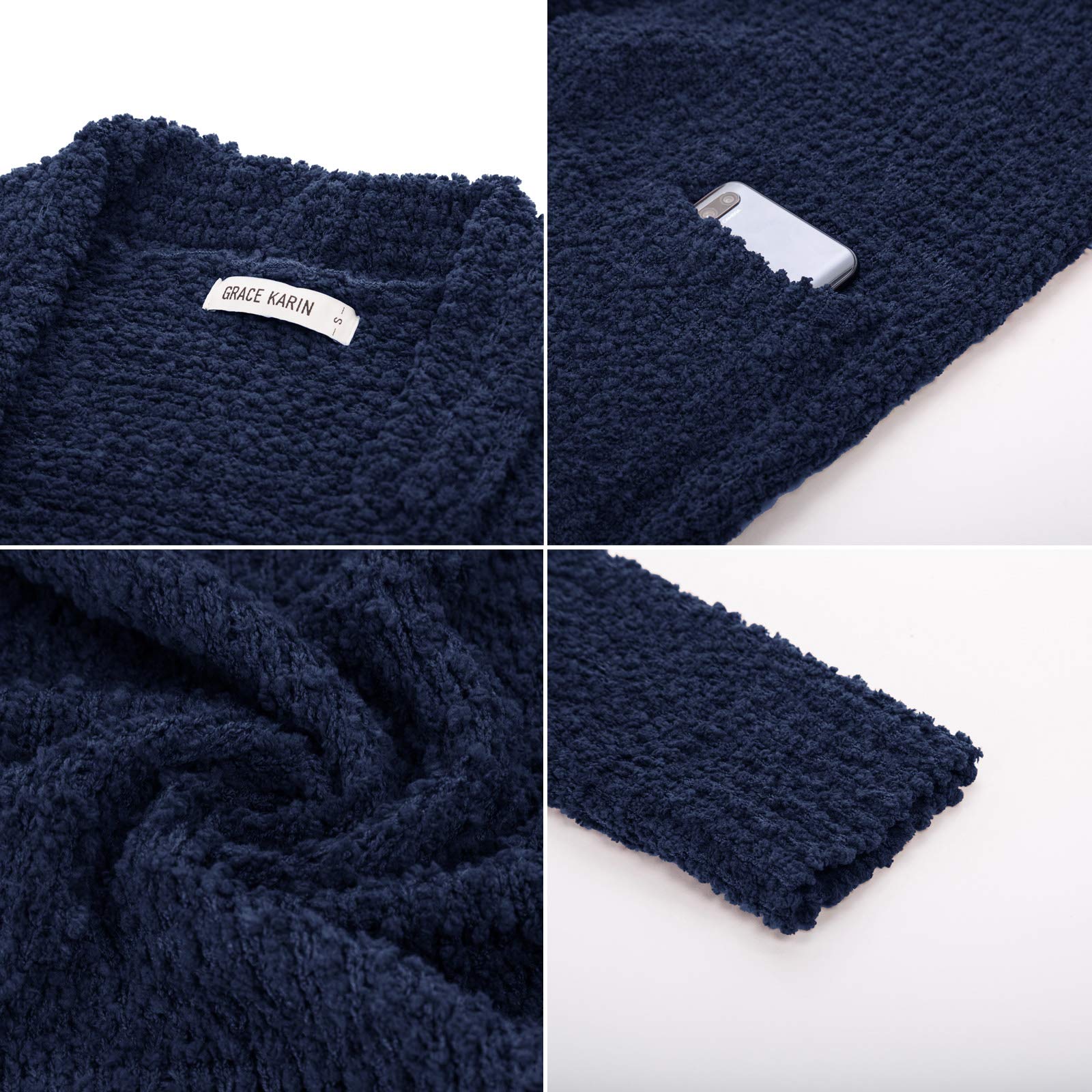 GRACE KARIN Women's Long Fuzzy Cardigan Sweater - Open Front Chunky Knit Coat with Pockets | Perfect for Fall Layering, Office Wear & Casual Outfits