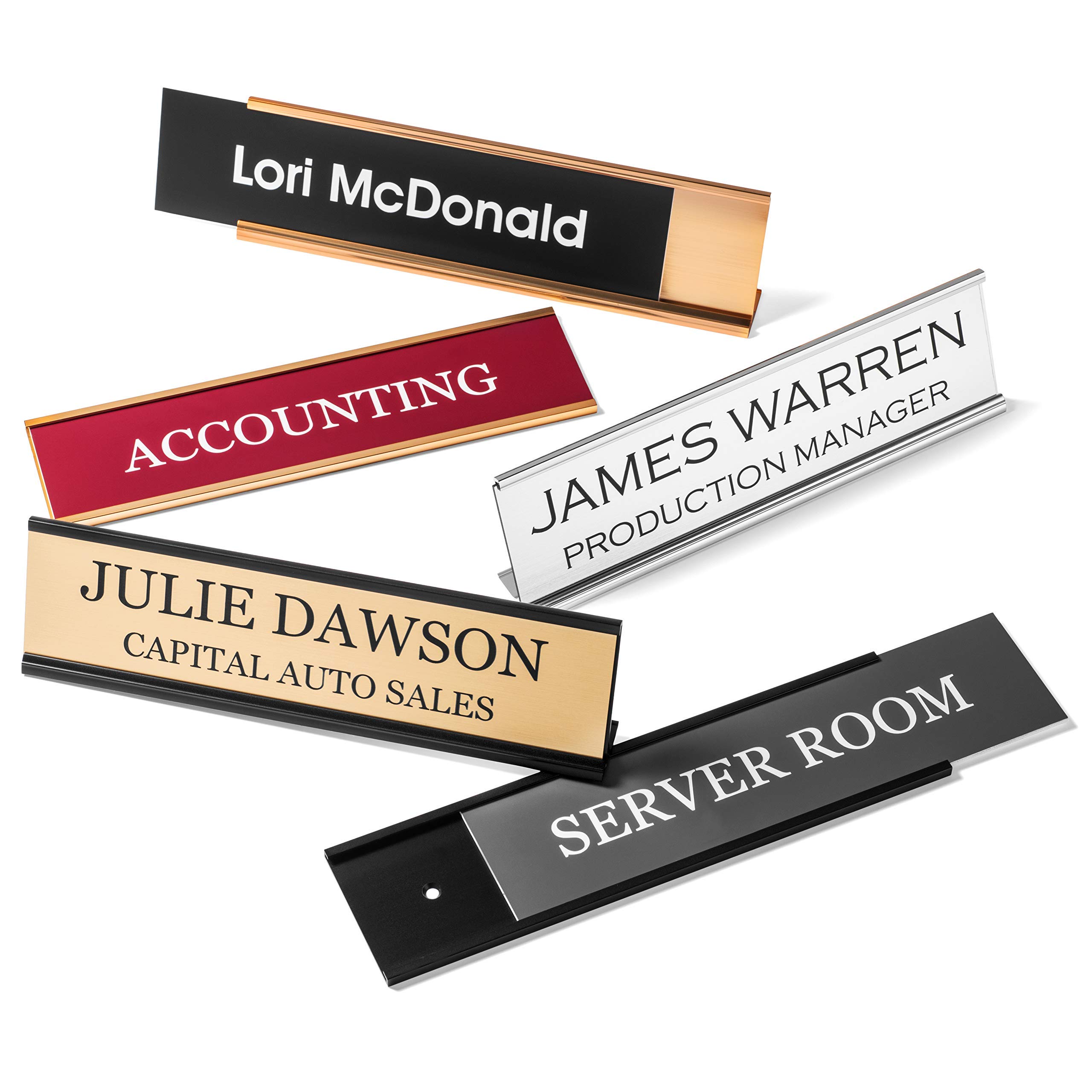 Personalized Desk Name Plates - Custom Engraved Office Name Plates with Aluminum Holder, 2