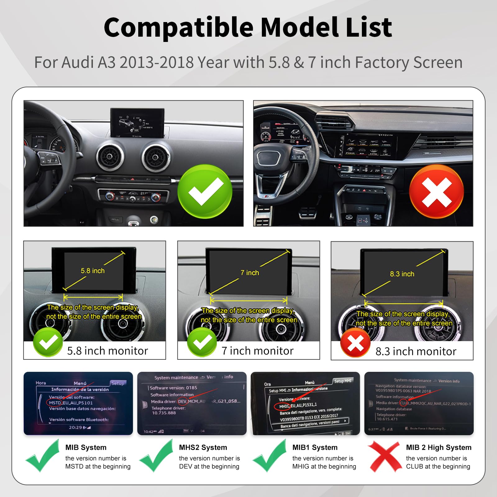 Road Top Wireless CarPlay & Android Auto Retrofit Kit for Audi A3 2013-2018 | Plug & Play Decoder with Mirror Link, Backup Camera & Navigation | Upgrade Your Driving Experience for Commuting & Road Trips