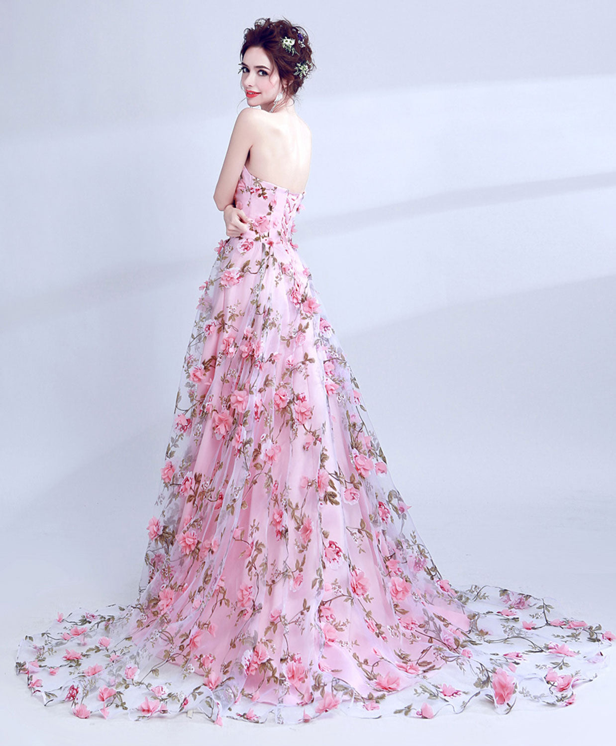 Elegant Pink Tulle 3D Flowers Long Prom Dress for Women - Perfect for Graduation, Formal Dances & Special Occasions