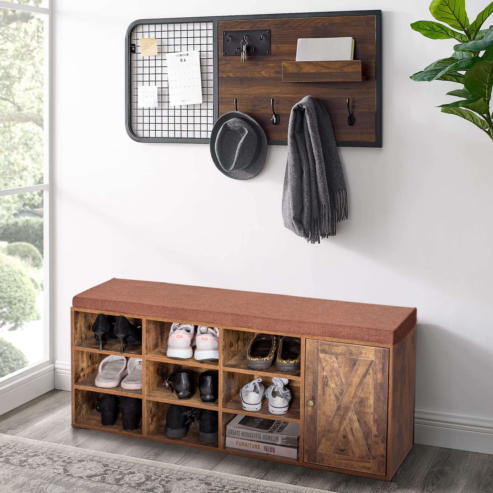PHI VILLA Shoe Storage Bench with Cushion - 3-Tier Shoe Rack Organizer Cabinet for Entryway, Hallway, Living Room & Bedroom - Space Saving Shoe Bench with Seat for Home Organization