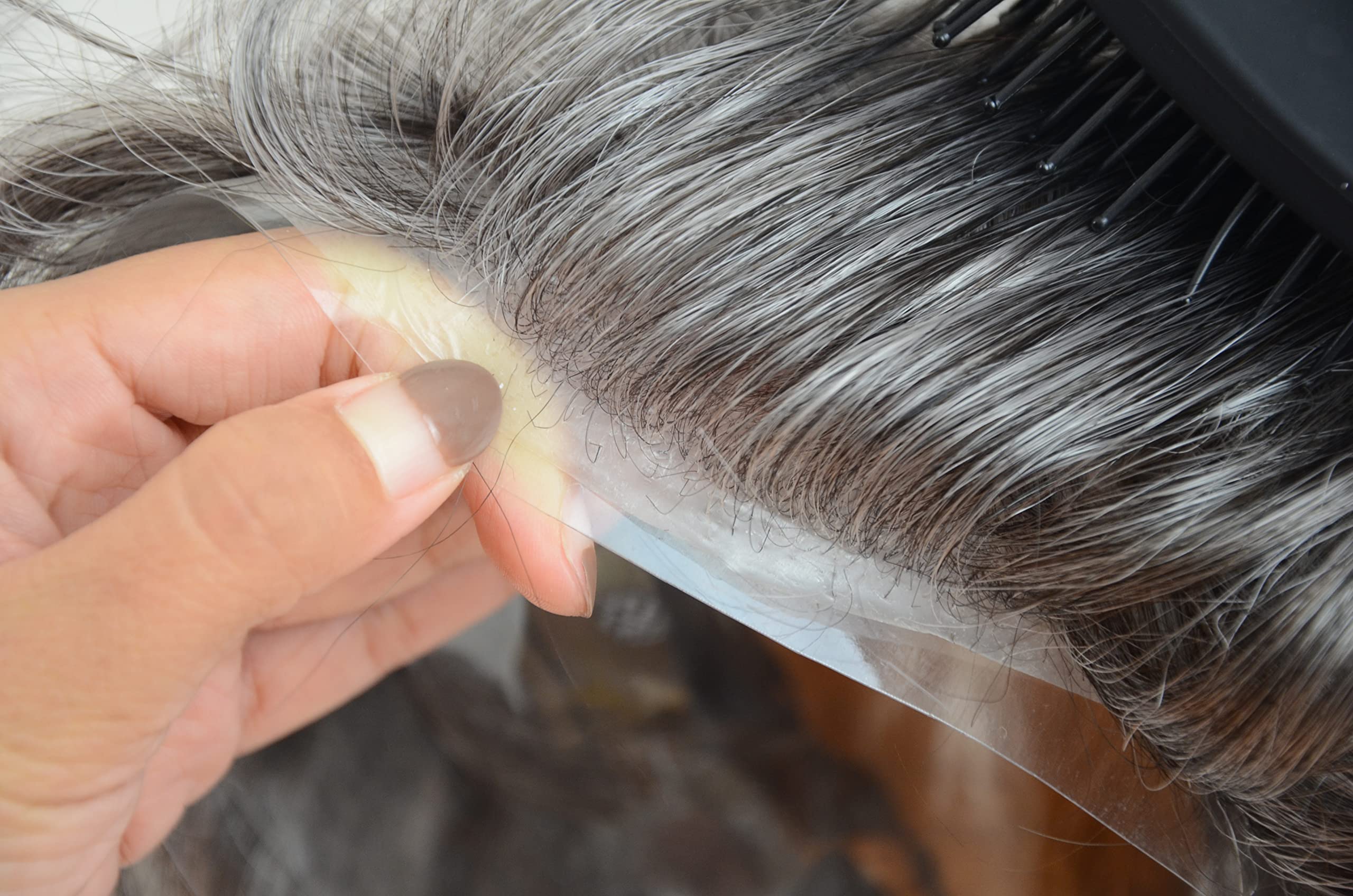 Premium 100% European Virgin Hair Men's Toupee - Natural Wave Single Knotted Grey Hairpiece (#1B60) | Realistic Hair Replacement System for Thinning Hair & Baldness | Perfect for Daily Wear, Special Occasions & Confidence Boosting