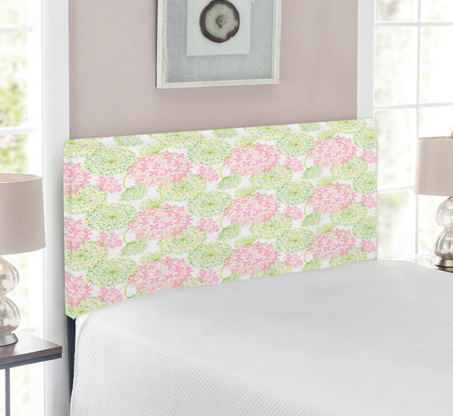 Ambesonne Floral Headboard - Dandelion Flower Pattern Botanical Design, Upholstered Metal Bed Headboard with Memory Foam, Twin Size in Green Pale Pink White | Perfect for Bedroom Decor, Guest Room & Dormitory