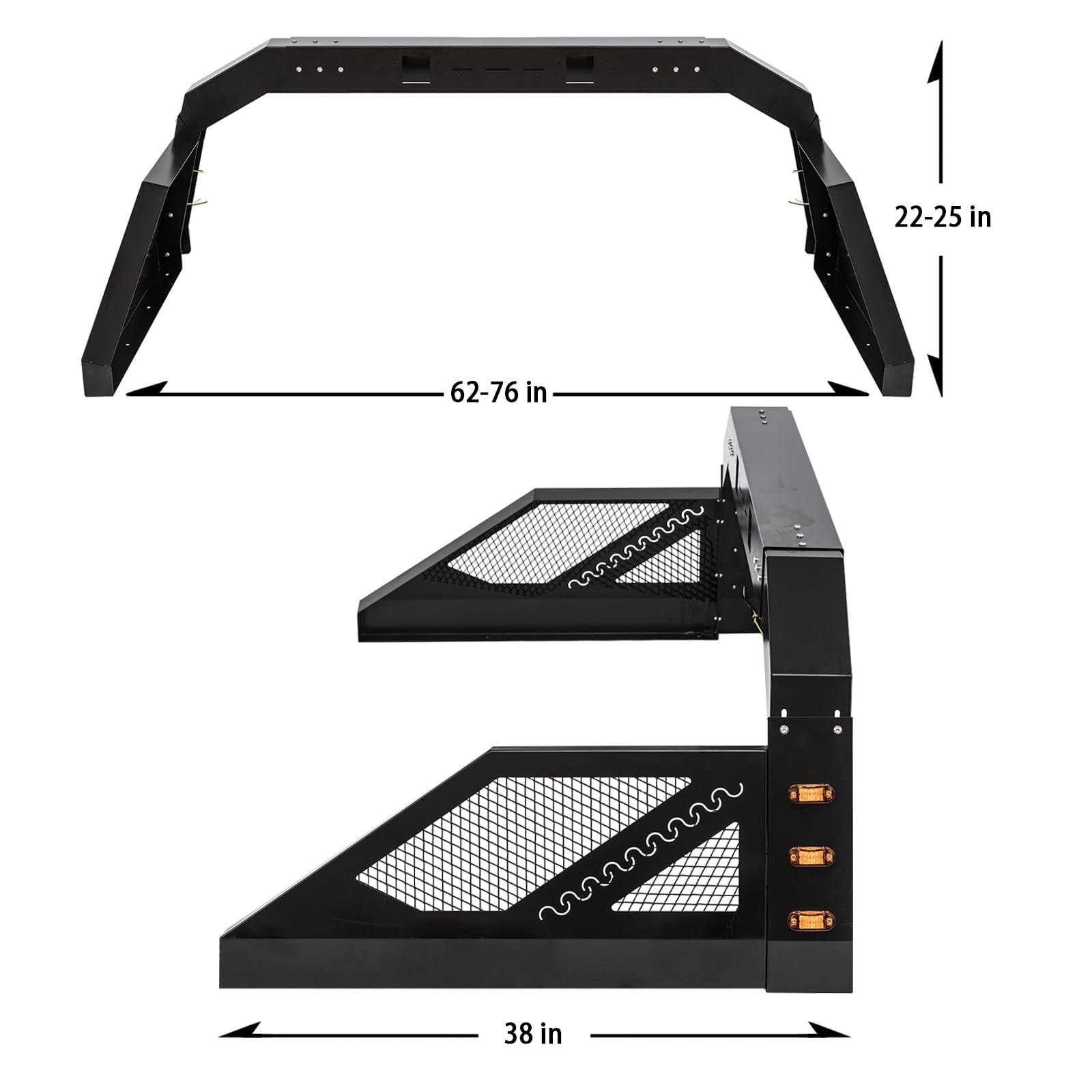 Universal Adjustable Truck Roll Bar Chase Rack with 6 Amber Auxiliary Side Marker Lamps - Perfect for Pickup Trucks, Off-Roading & Work Site Safety Lighting
