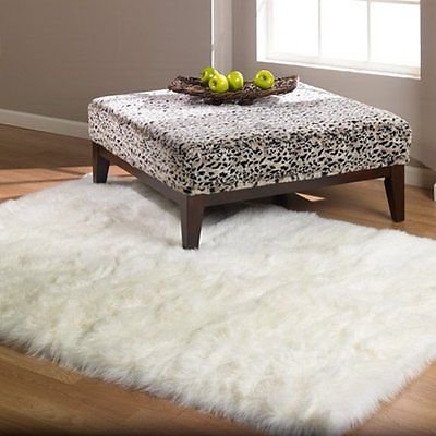 Luxury Faux Fur Sheepskin White Shaggy Area Rug - 3x5 Feet Soft Flokati Rug for Living Room, Bedroom & Nursery - Cozy Home Decor
