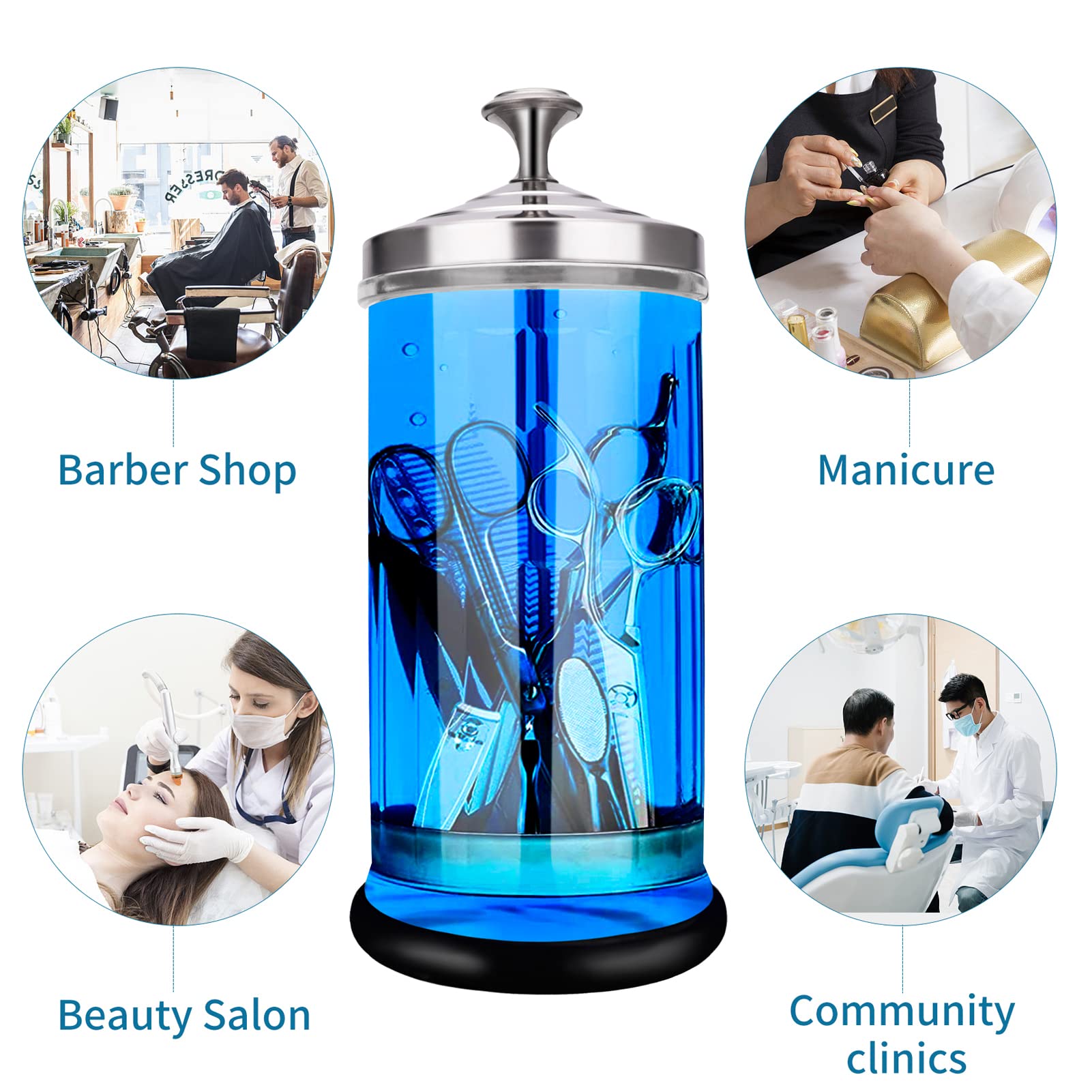 Professional 33oz/1000ml Glass Disinfectant Jar for Barber & Nail Tools - Durable Sterilizer Container for Salon, Barber Shop & Home Use - Perfect for Sanitizing Hair Clippers, Scissors & Manicure Tools