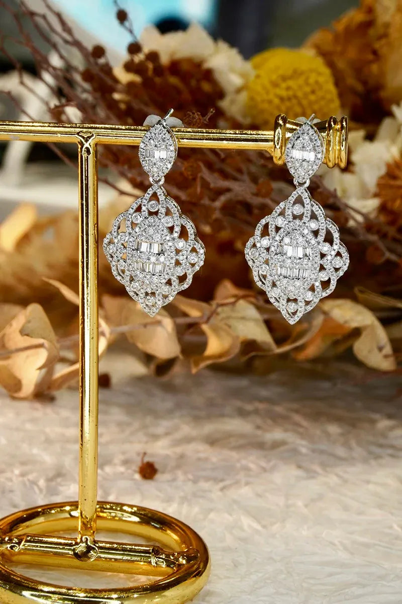 18K White Gold Diamond Drop Earrings for Women - 1.50 Carat Natural Diamond Elegant Dangle Earrings - Perfect for Parties, Weddings & Special Occasions