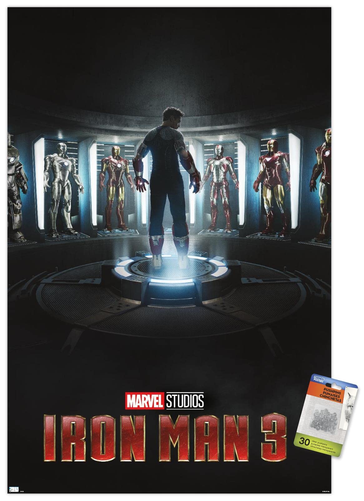 Marvel Iron Man 3 Armor One Sheet Wall Poster with Pushpins - Premium Superhero Movie Decor for Bedroom, Office & Game Room