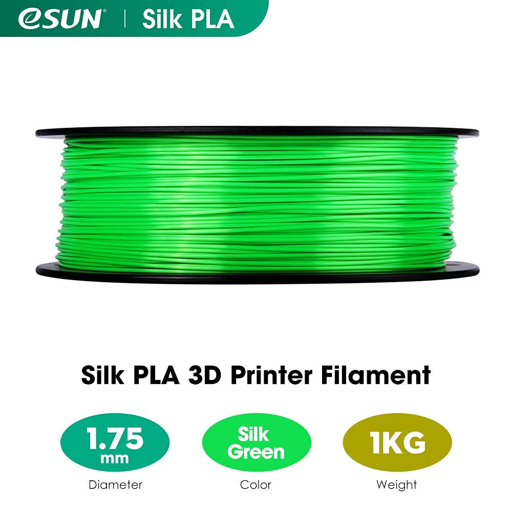 eSUN Silk PLA 3D Printer Filament 1.75mm - High Precision +/- 0.03mm, 1kg Spool, Vibrant Green - Perfect for 3D Printing Models, DIY Crafts, and Cosplay Props