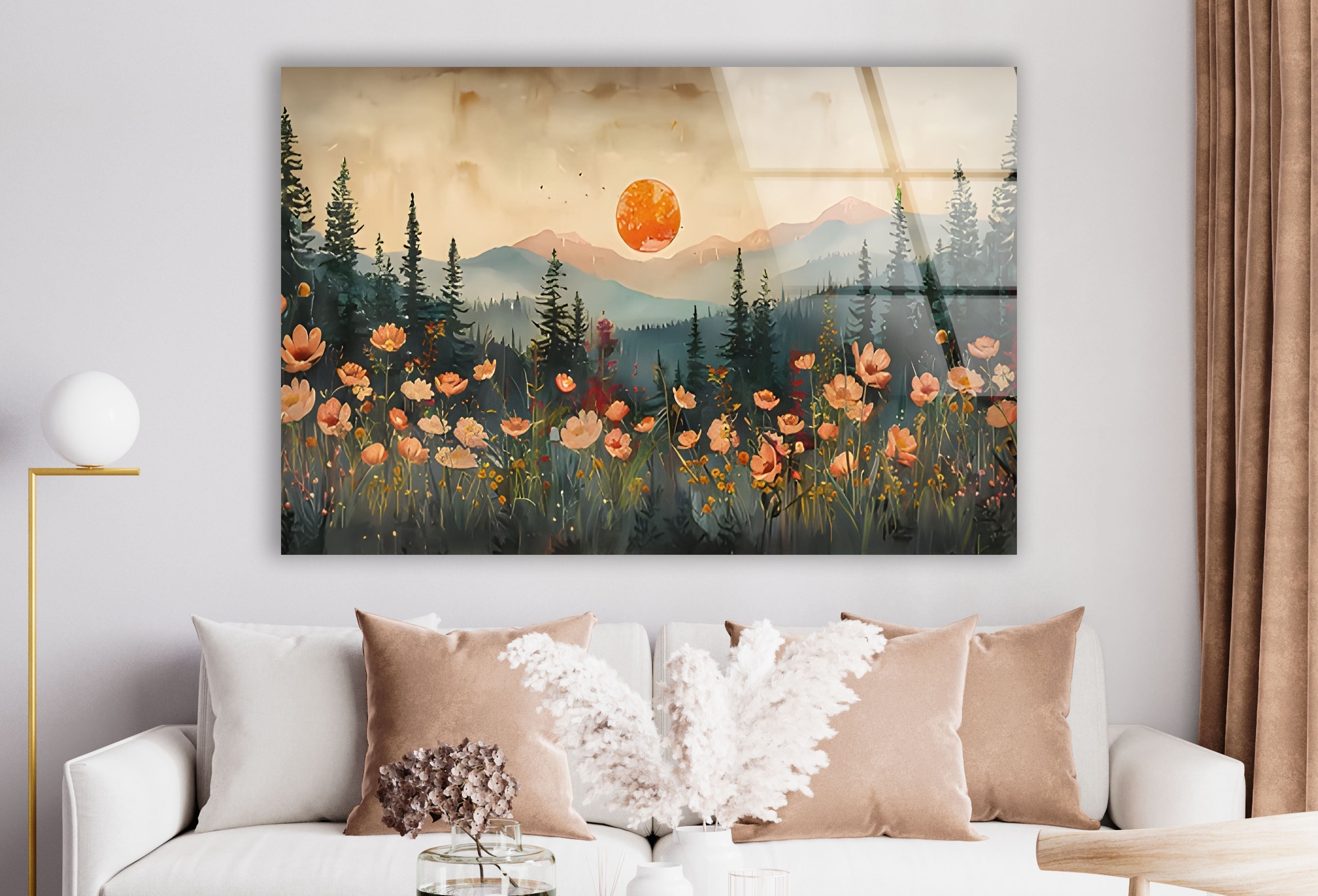 Blood Moon Sunset Glass Wall Art - Handmade Modern Home Decor for Living Room, Bedroom & Office - Perfect for Gifts & Interior Design