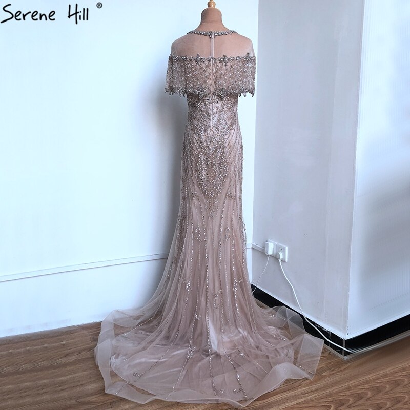 SERENE HILL Women's Nude Mermaid Evening Gown with Diamond Sequins - Luxury Formal Dress for Prom, Gala & Dubai Nightlife - LA70519