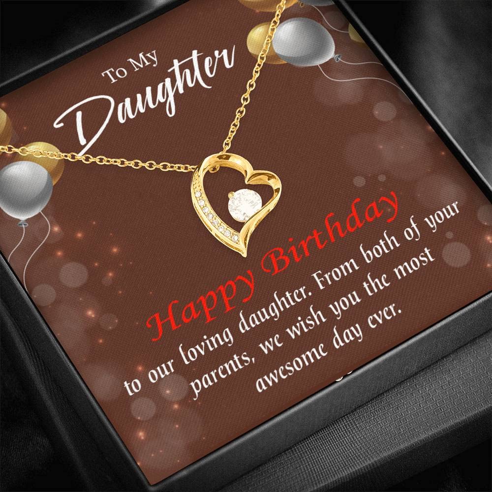 Personalized Daughter Birthday Necklace - Forever Love Heart Pendant with CZ Stones & Gift Card - Perfect for Birthdays, Graduation, Mother's Day & Special Occasions