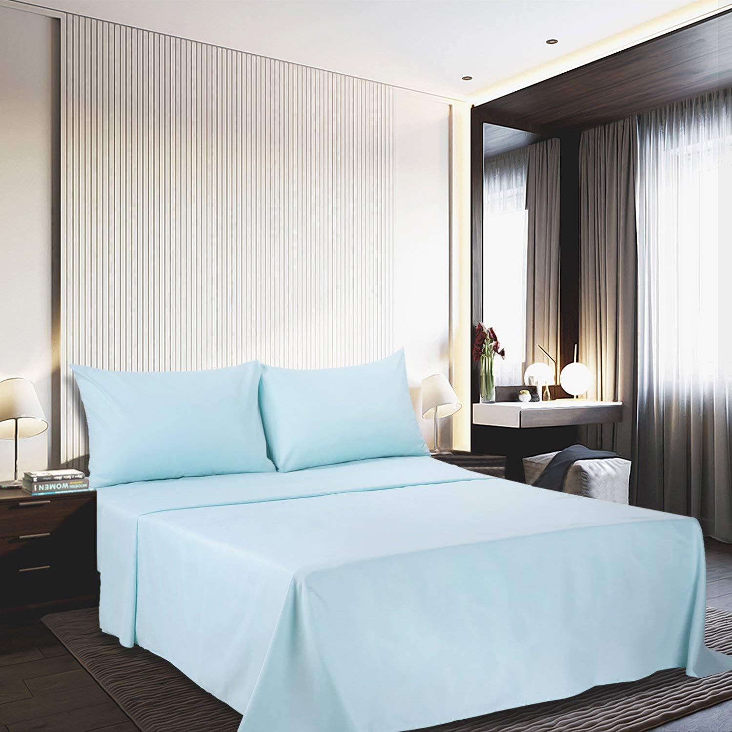 Opulence Bedding HOMEIDEAS 100% Brushed Microfiber Bed Sheets Set - Ultra Soft 1 Flat Sheet, 1 Fitted Sheet (Up to 14