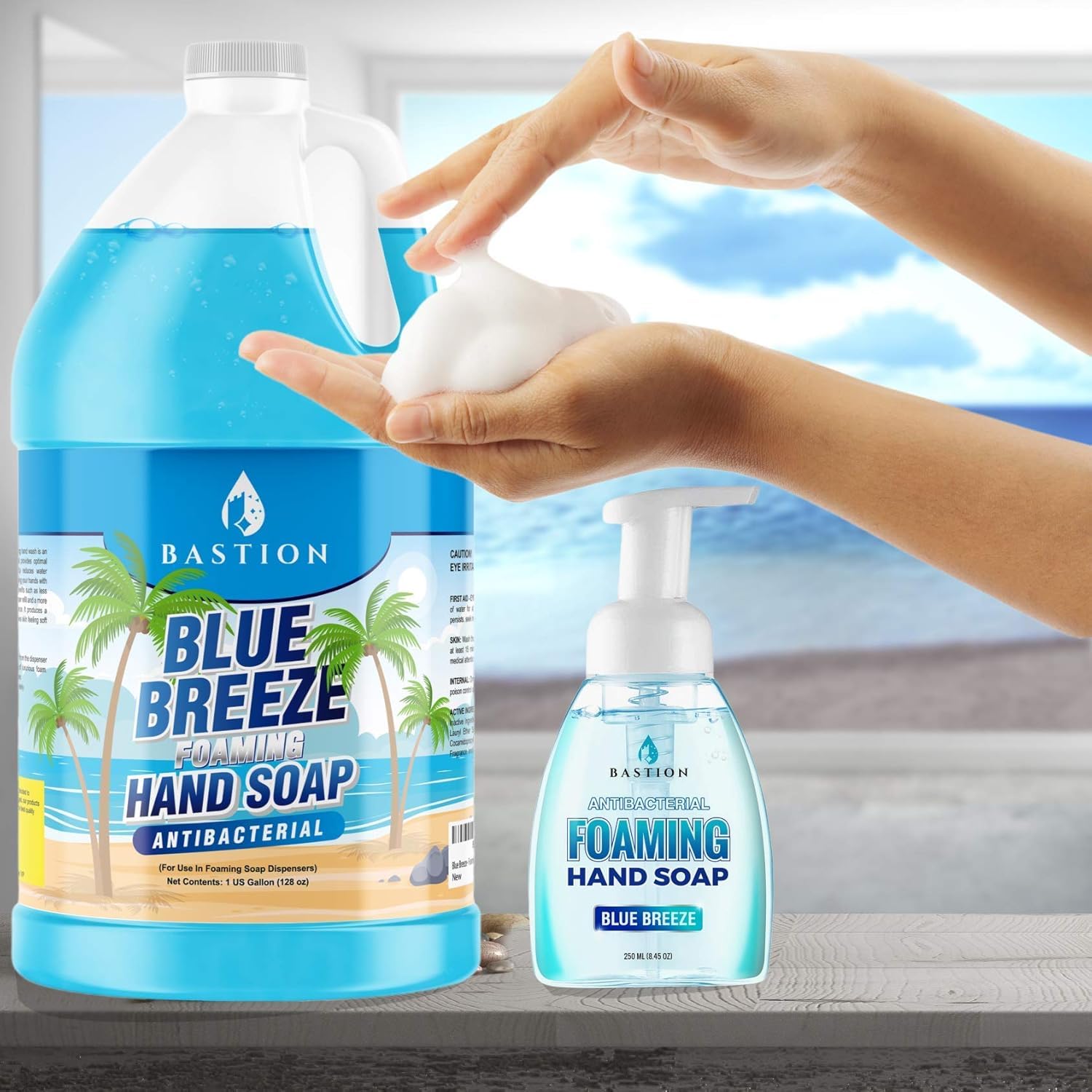 Bastion Blue Breeze Foaming Antimicrobial Hand Soap Refill - 4 Gallons (512 oz) Bulk Hand Wash with Refreshing Clean Scent - Made in USA | Ideal for Commercial Kitchens, Hospitals, Schools & Public Restrooms