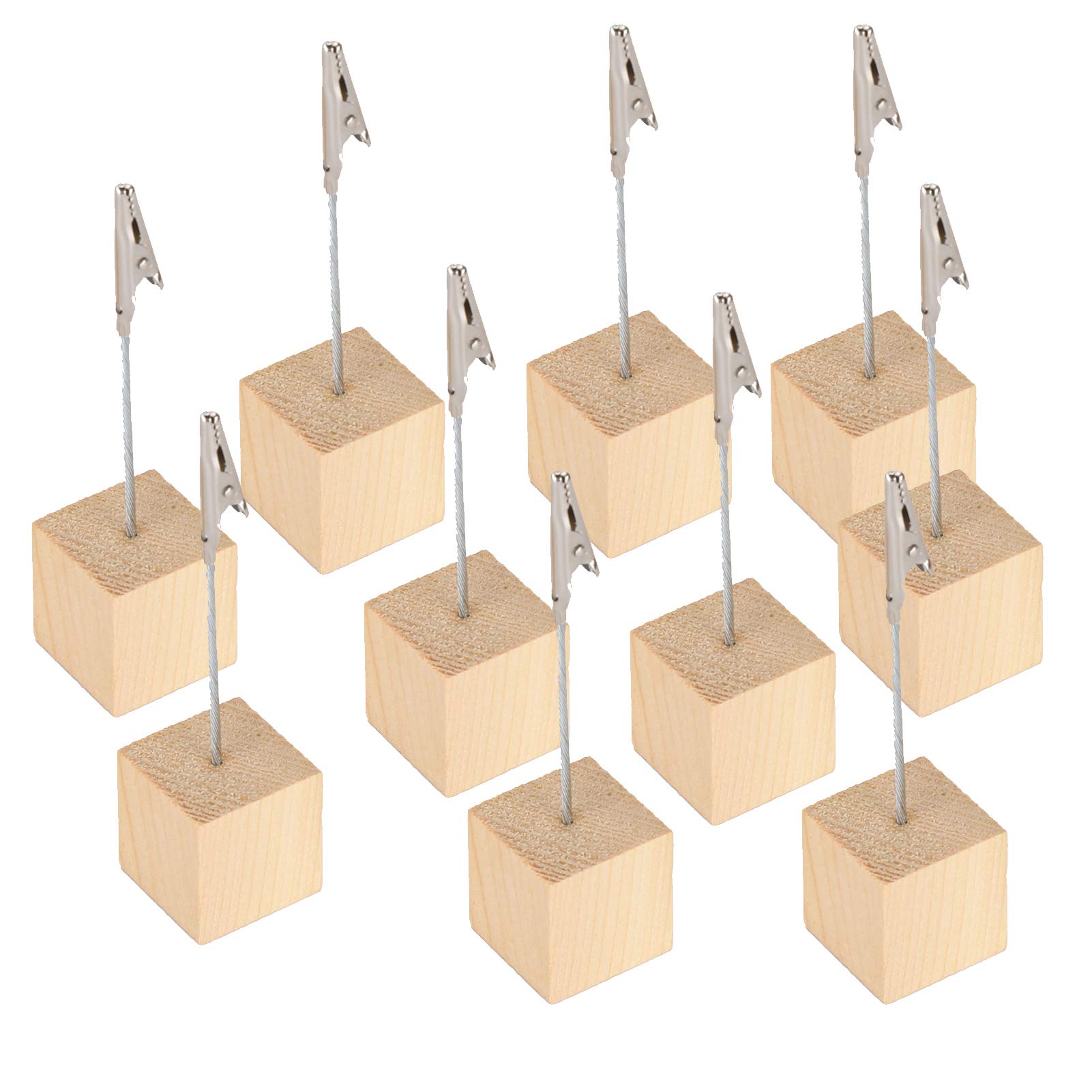 Ruiqas 10pcs Alligator Clamp Wooden Place Card Holders - Lightweight Cube Base Table Number Clips for Wedding, Party, Restaurant & Office Name Card Displays