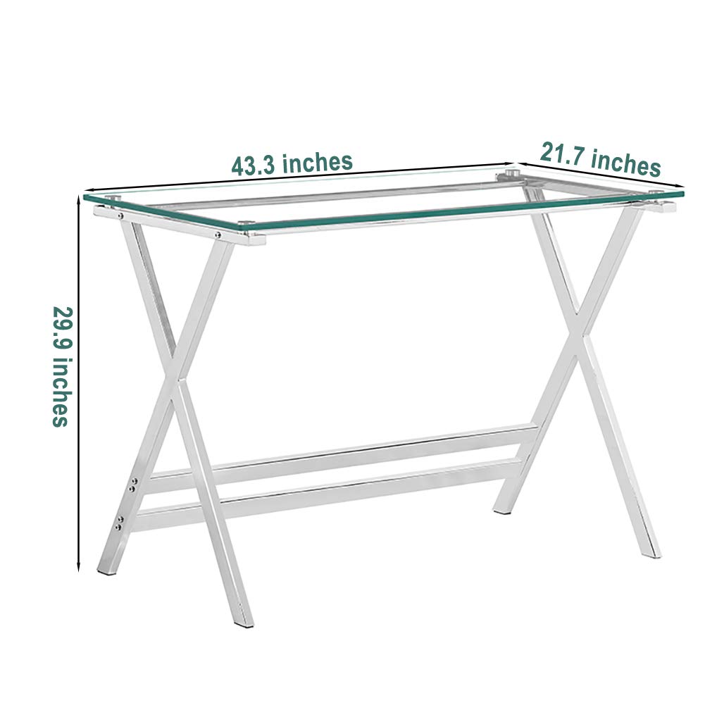 Modern Tempered Glass Computer Desk - Small Writing Study Desk for Students & Home Office, Perfect for Dorm Rooms, Small Spaces & Remote Work