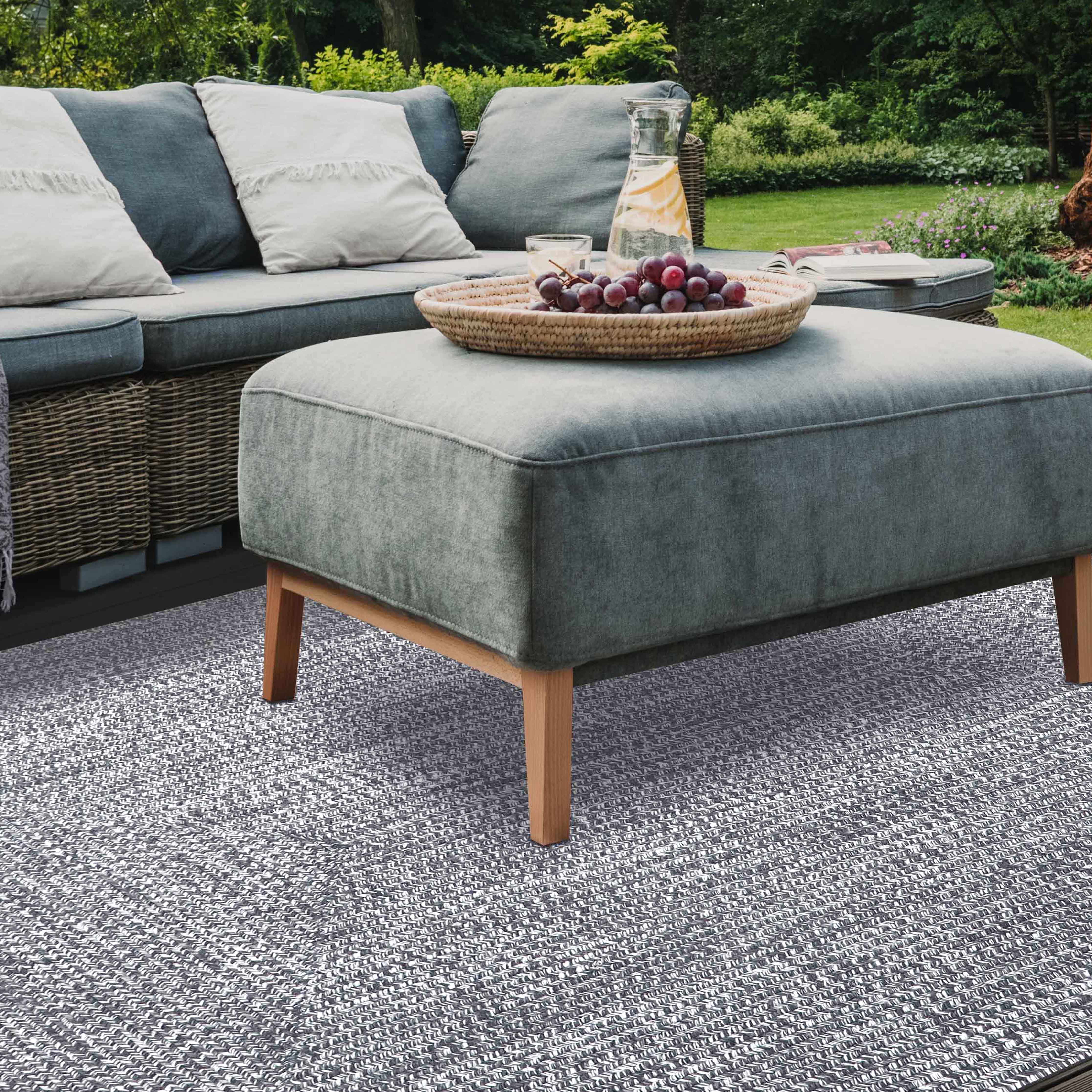 Two-Toned Braided Bohemian Area Rug - Indoor/Outdoor Use for Living Room, Patio & Bedroom Decor