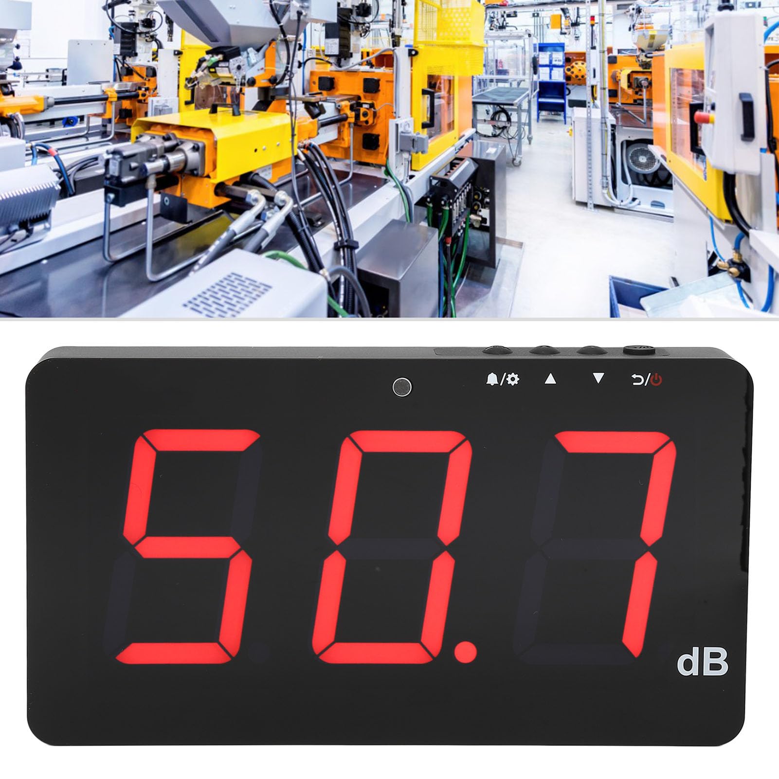 SW525D Digital Sound Level Meter - 30-130dB Wall Mounted Decibel Noise Tester with LCD Display for Home, Office, Factory & Classroom Noise Monitoring