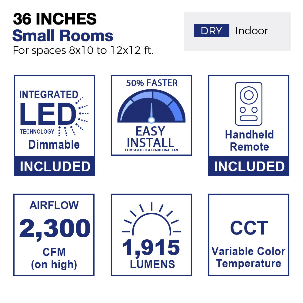 36 Inch Prescott Low Profile Smart Ceiling Fan with LED Light and Remote Control - Perfect for Bedroom, Living Room, and Office Spaces