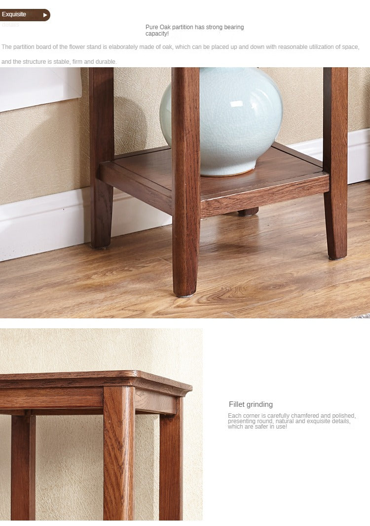 Solid Oak Wood Walnut Finish Flower Stand - Rustic Home Decor for Living Room, Balcony & Garden Plant Display