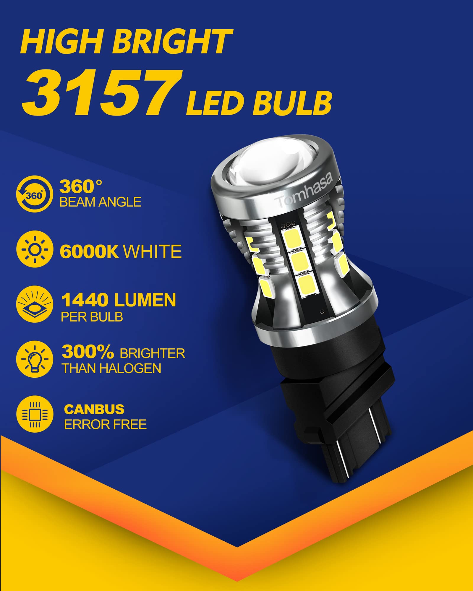 3157 LED Bulbs - 6000K Bright White Backup Reverse Light Bulbs, Compatible with 3056 3156 3057 4157 - Perfect for Car Reverse Lights, Turn Signals & Brake Lights (Pack of 2) - Enhance Night Driving Safety & Vehicle Visibility