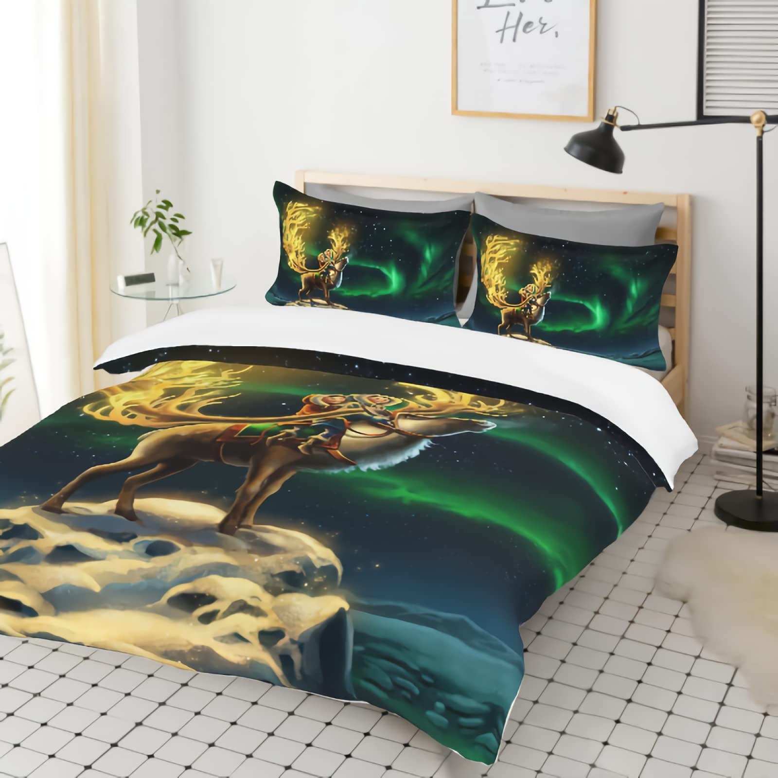 GREDBH Queen Size Deer Pattern Duvet Cover Set - 3 Piece Cartoon Deer Printed Bedding Set with 2 Pillowcases | 100% Soft Microfiber | Perfect for Kids' Rooms, Nursery Decor & Cozy Bedroom Makeover
