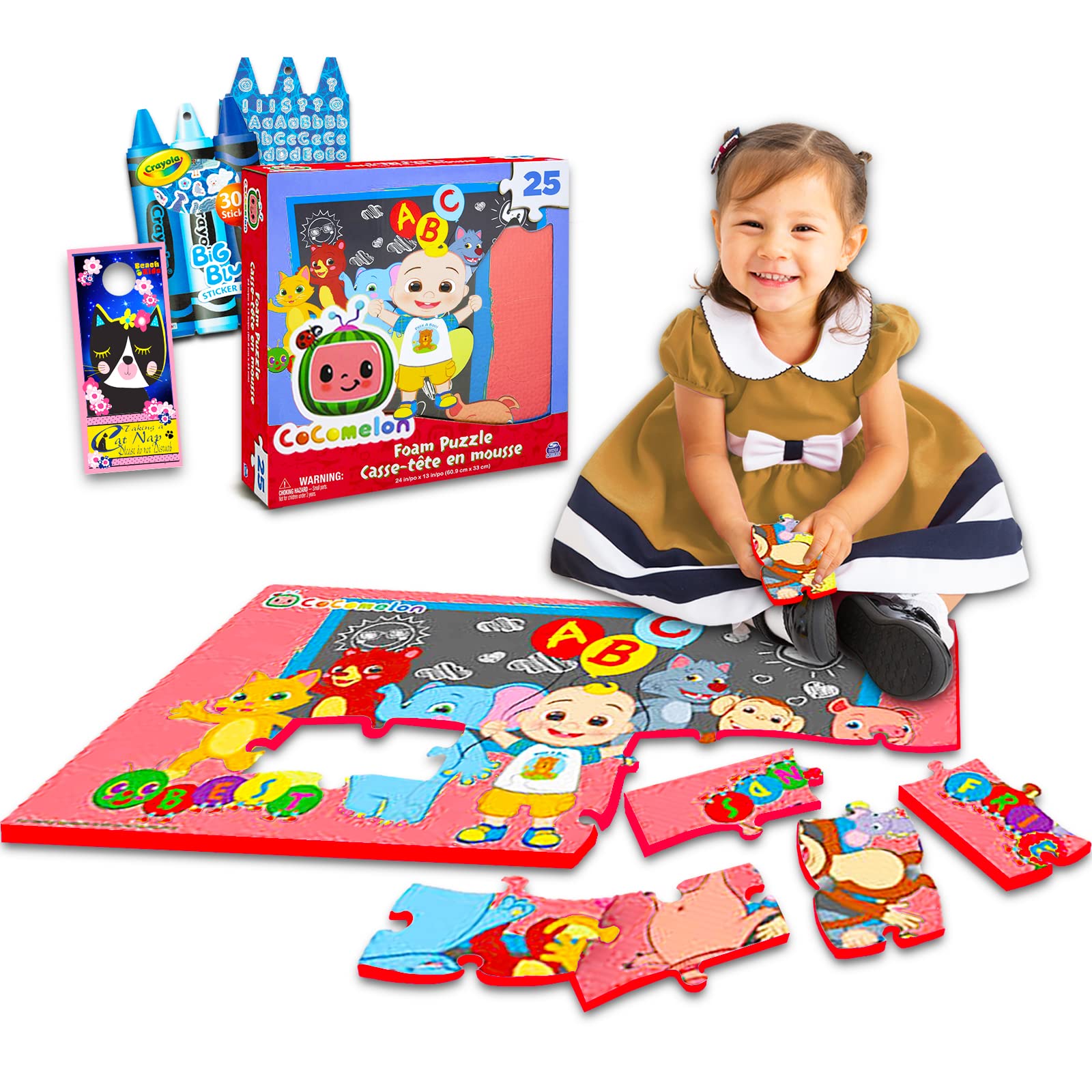 CoComelon Floor Puzzle for Toddlers - 25 Piece Foam Puzzle Set with Reward Stickers | Educational Toy for Kids Ages 2-4 | Fun Learning Activity for Preschool & Playtime