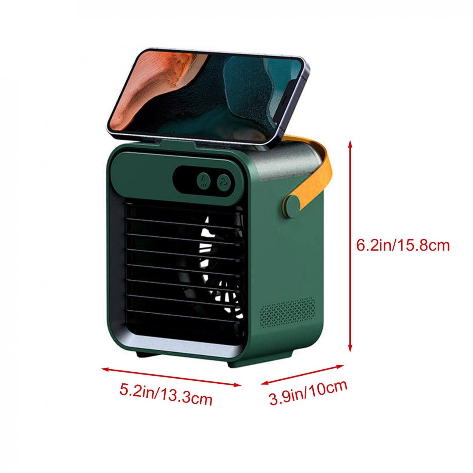 Portable USB Evaporative Air Cooler with Phone Holder - 3 Speed Quiet Misting Fan, 150ml Water Tank for Office, Home, Travel & Camping (Green) | Personal Cooling Solution for Hot Weather & Outdoor Activities