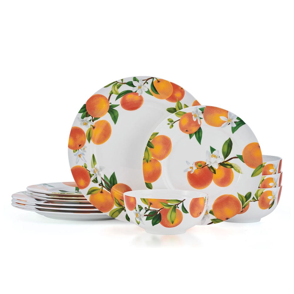 12-Piece Mandarin Dinnerware Set - Service for 4 - Elegant Porcelain Tableware for Family Dinners, Parties & Holiday Entertaining