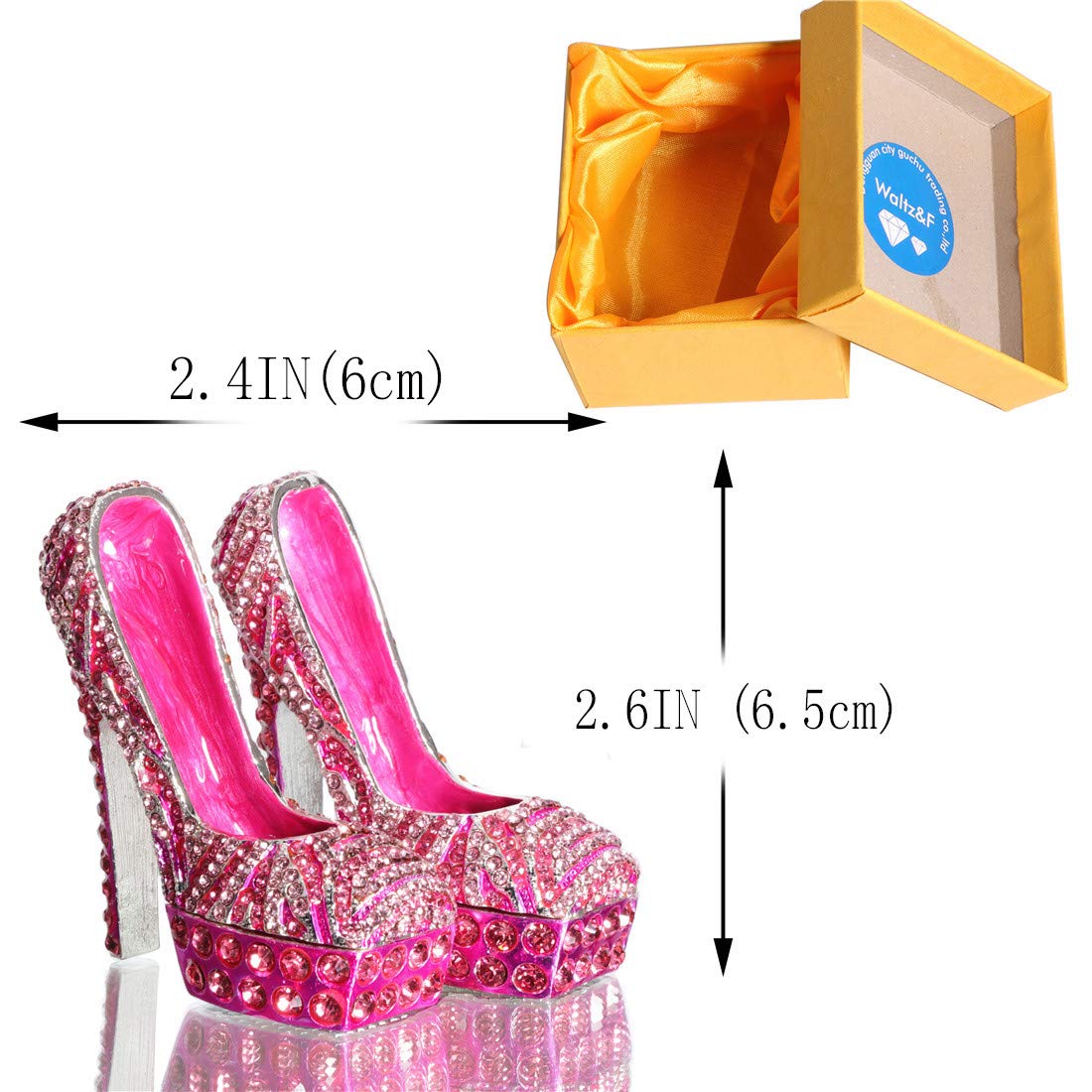Waltz&F Diamond Pink High Heel Shoe Set - 2pcs Metal Hinged Jewelry Box for Rings, Earrings & Necklaces | Elegant Home Decor & Gift Idea for Women, Bridesmaids, Birthday