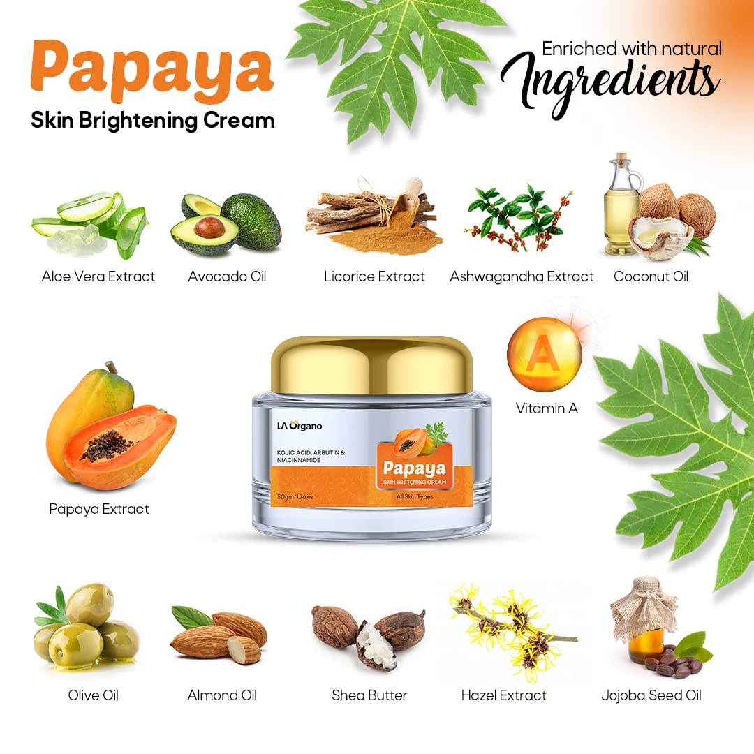 Organic Papaya Skin Whitening Cream & Glutathione Face Wash Combo Pack - Brightening & Hydrating Facial Care Set for Glowing Skin | Day & Night Use for Radiant Complexion