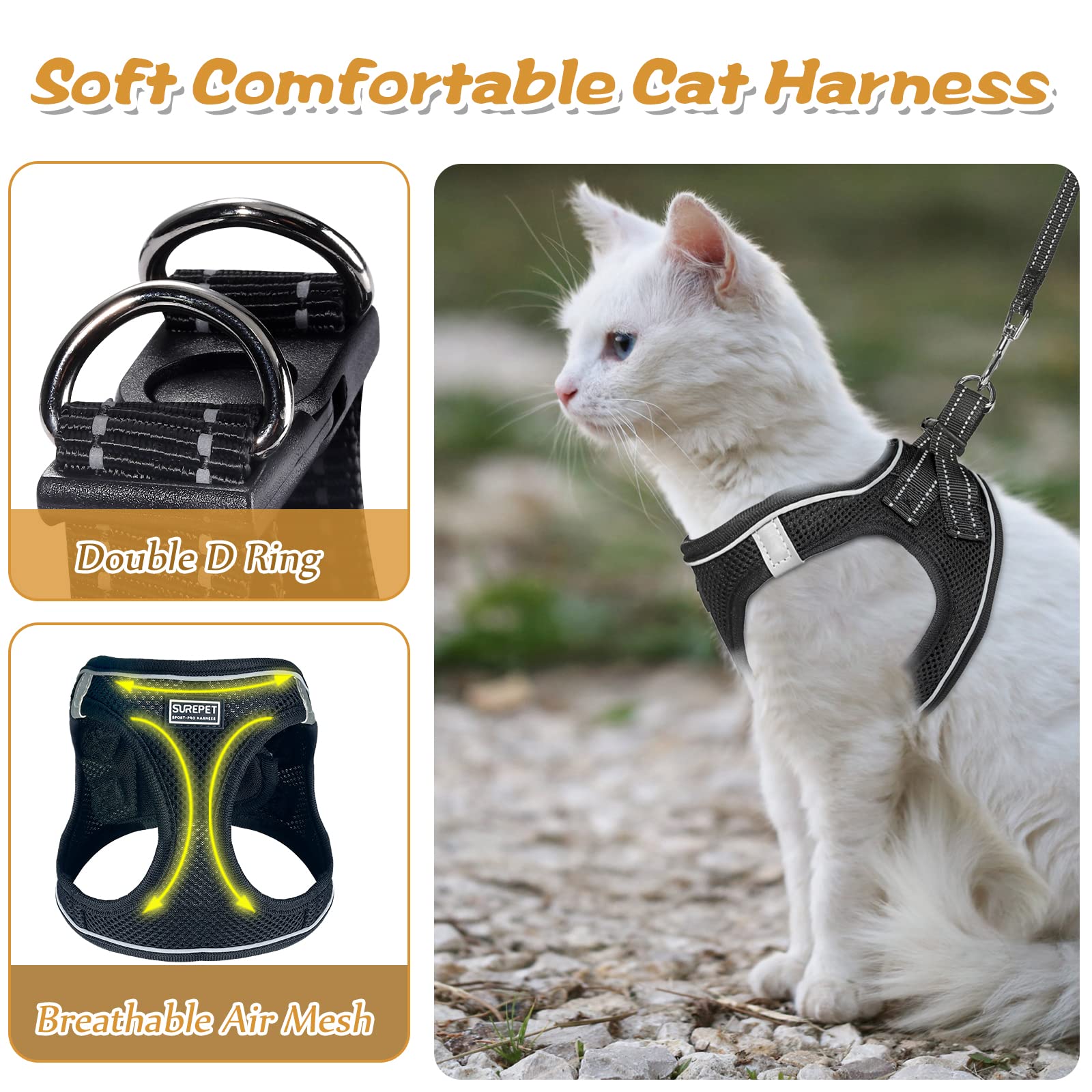 Escape-Proof Cat Harness and Leash Set - Soft Adjustable Kitten Vest with Reflective Strips for Safe Walking | Perfect for Small Dogs & Puppies | Ideal for Outdoor Adventures, Night Walks & Vet Visits