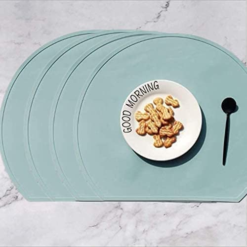 LONGFITE Thick Silicone Placemats for Kids - Non-Slip Table Mats Set of 4 in Mint Green - Perfect for Dining, Parties, and Home Decor