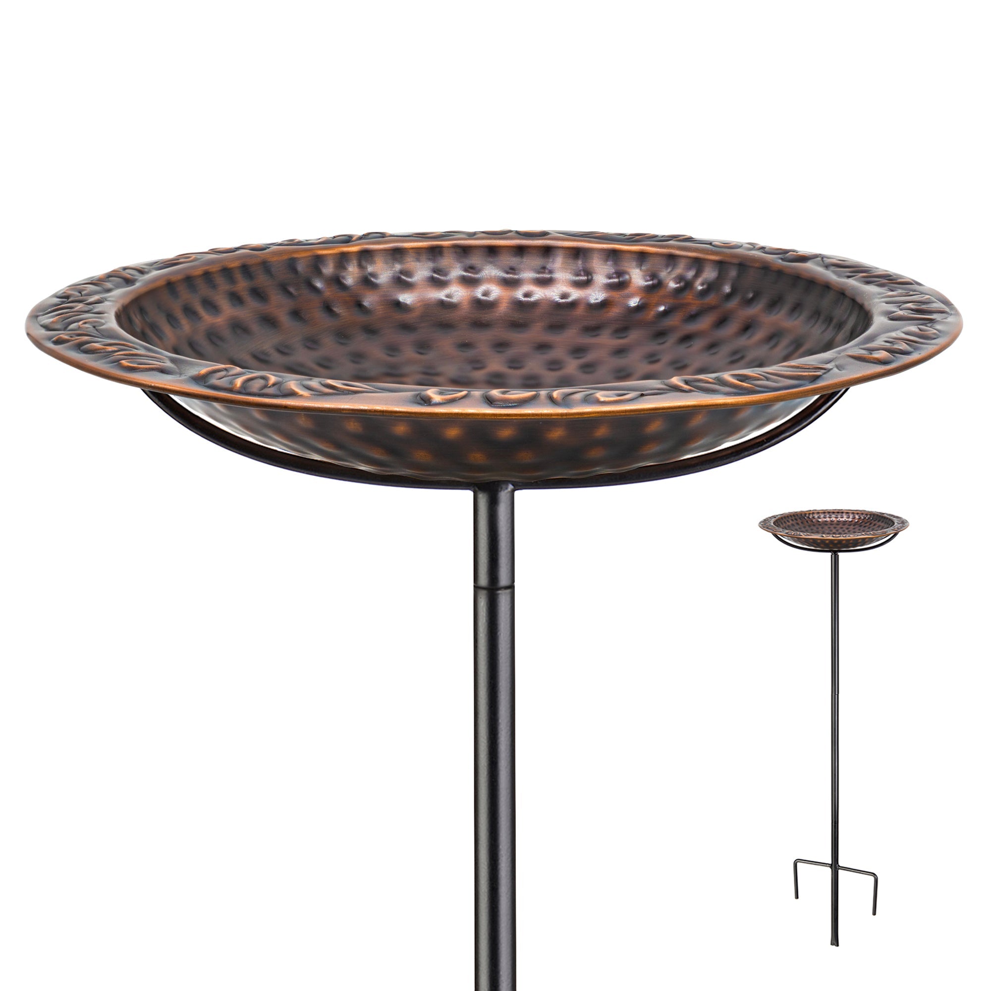 13.5” Copper Bird Bath with Garden Pole - Bronze Finish Outdoor Garden Decor for Birds | Perfect for Backyard, Patio & Garden Decorations