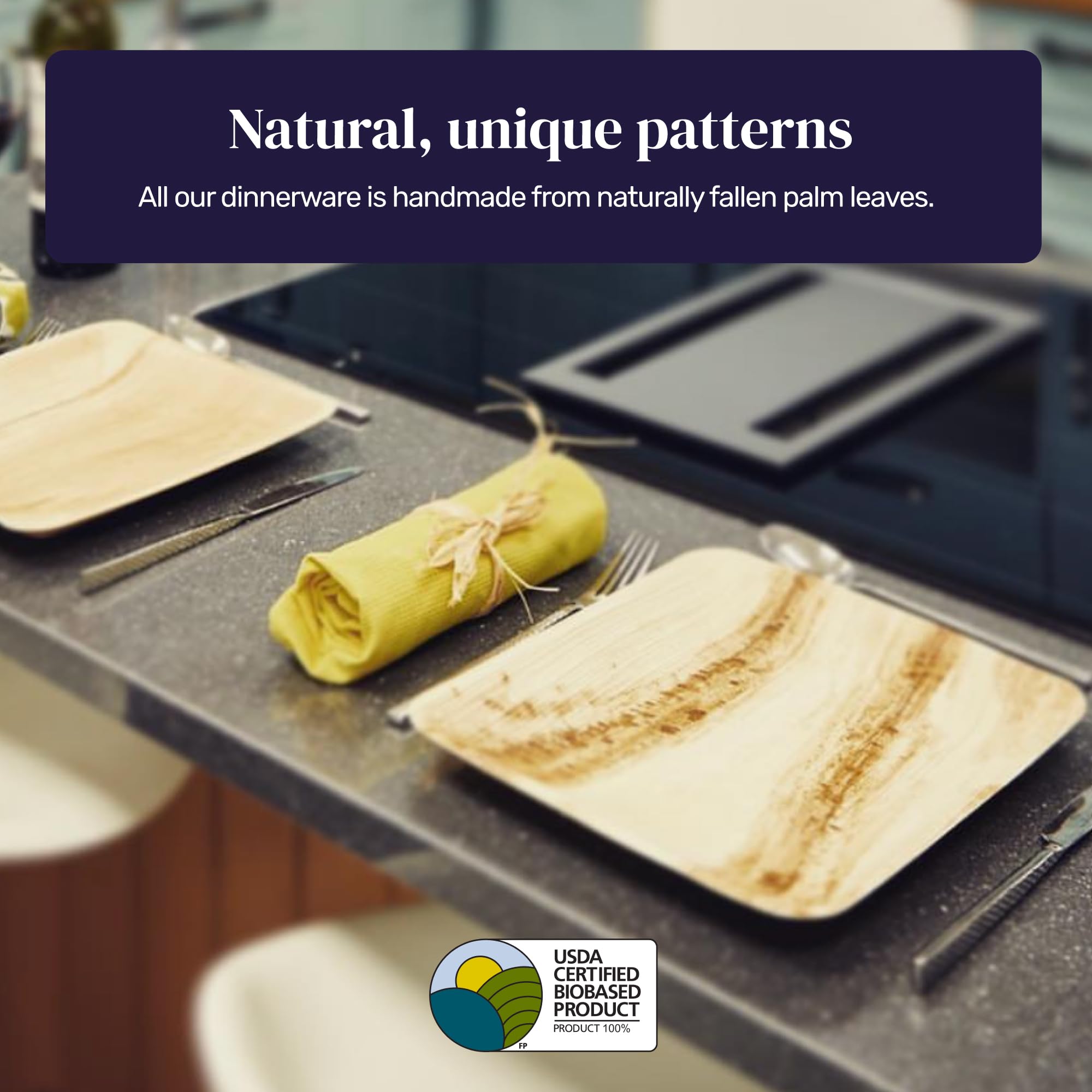Eco-Friendly 6 Inch Square Palm Leaf Plates - 20 Pack | Biodegradable & Compostable Disposable Bamboo Plates | Premium Sturdy Wood-Style Dessert Plates for Parties, Picnics, Weddings & Sustainable Dining